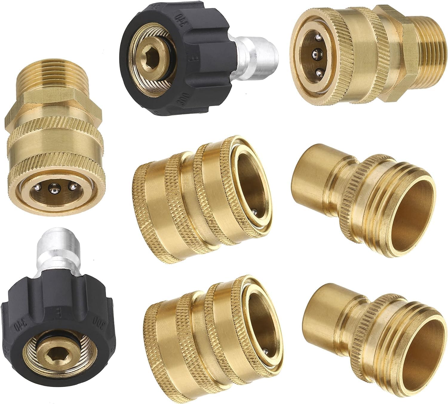 Ultimate Pressure Washer Adapter Set, Quick Disconnect Kit, M22 Swivel to 3/8 Inch Quick Connect, 3/4 Inch to Quick Release, 8-Pack