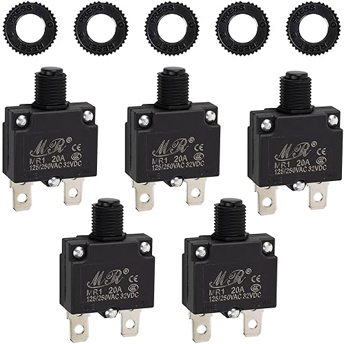 Miniatura 8 de BlueStars Paquete de 5 disyuntores térmicos de 15 amperios 125250 V CA 32 V CC, protector de sobrecarga con botón de reinicio manual, terminales de