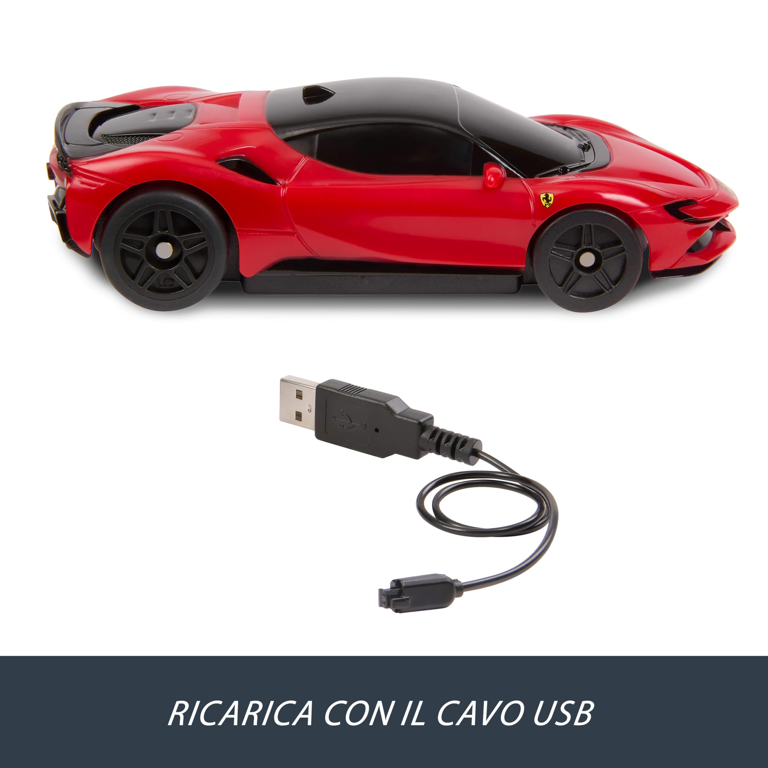 Hot Wheels RC Ferrari - SF90 Stradale Assetto Fiorano, macchina radiocomandata in scala 1:64, pulsante propulsore per aumentare la velocità incluso, giocattolo per bambini, 5+ anni, JGD09