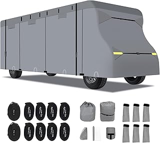 Class C RV Cover - Upgraded 7 Layer Anti-Tear for 16-20ft Motorhome, Winter Camper Waterproof Anti-UV Windproof with 2Pcs Extra Straps, Adhesive Repair Patches, 6 Gutter Cover