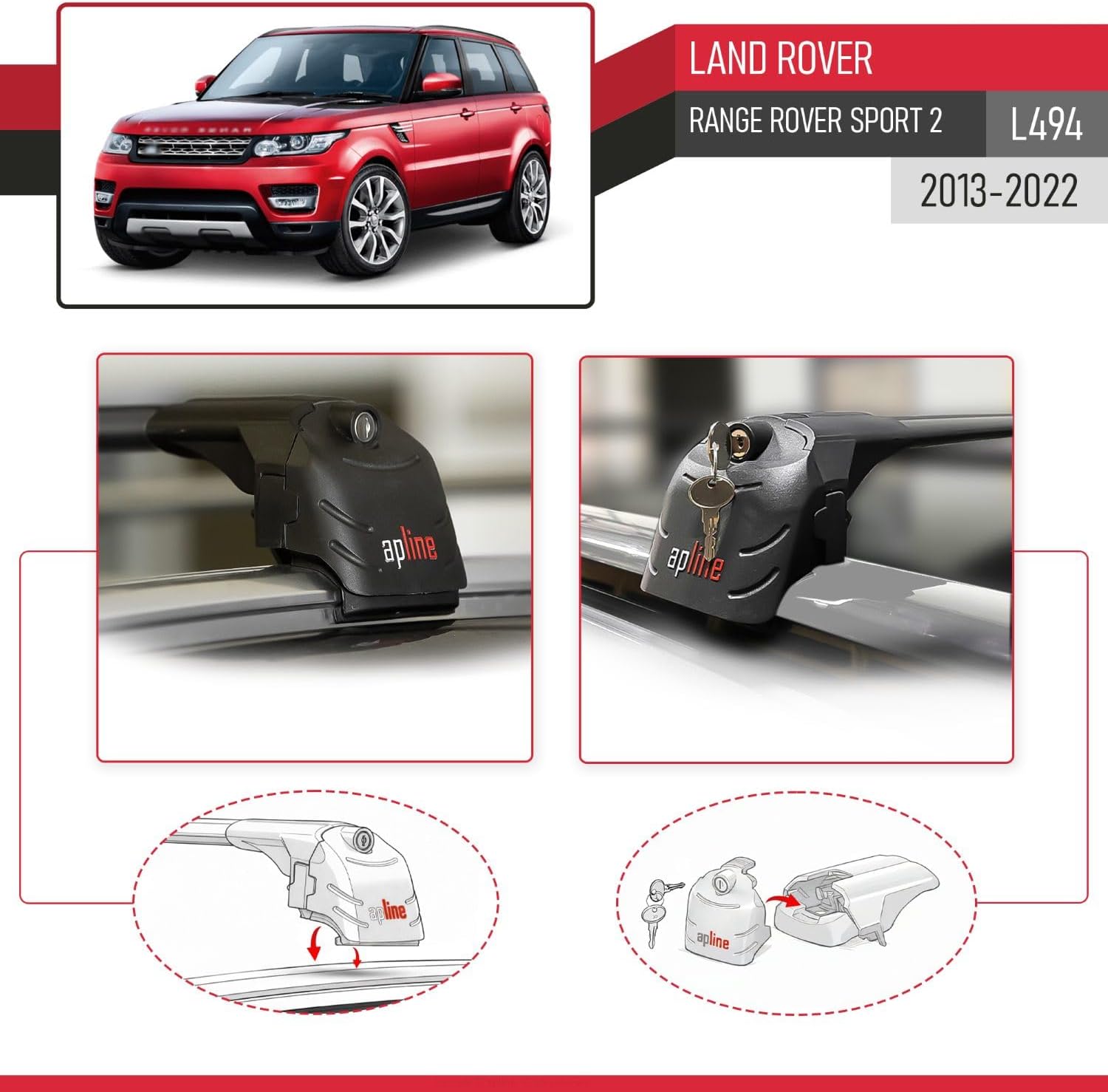 Compatible with Land Rover Range Rover Sport (L494) 2014-2023 Roof Rack ACE-2 Roof Rack Pack Rack Black