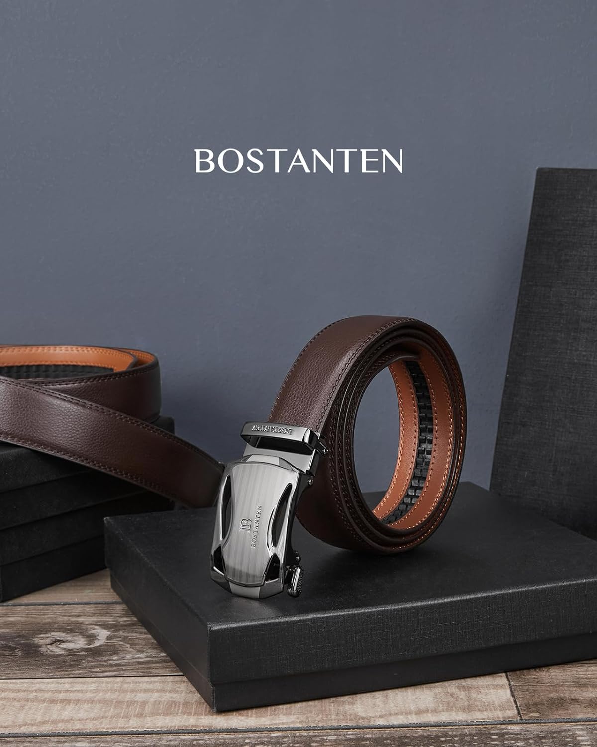 BOSTANTEN Mens Belt Leather Ratchet Belt For Men Dress and Casual with Adjustable Buckle, Trim to Fit - Image 6