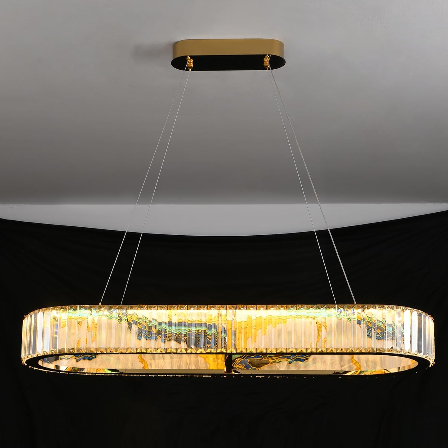 Rectangular Crystal Chandelier, Modern Pendant Lighting Adjustable Ceiling Light Fixture for Living Room Dining Room Bedroom (rectangular-32inch,No Assembly Required)