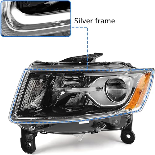 Miniatura 2 de FIONE Conjunto de faros halógenos compatible con Jeep Grand Cherokee 2014 2015 2016 repuesto faro delantero izquierdo lado del conductor izquierdo