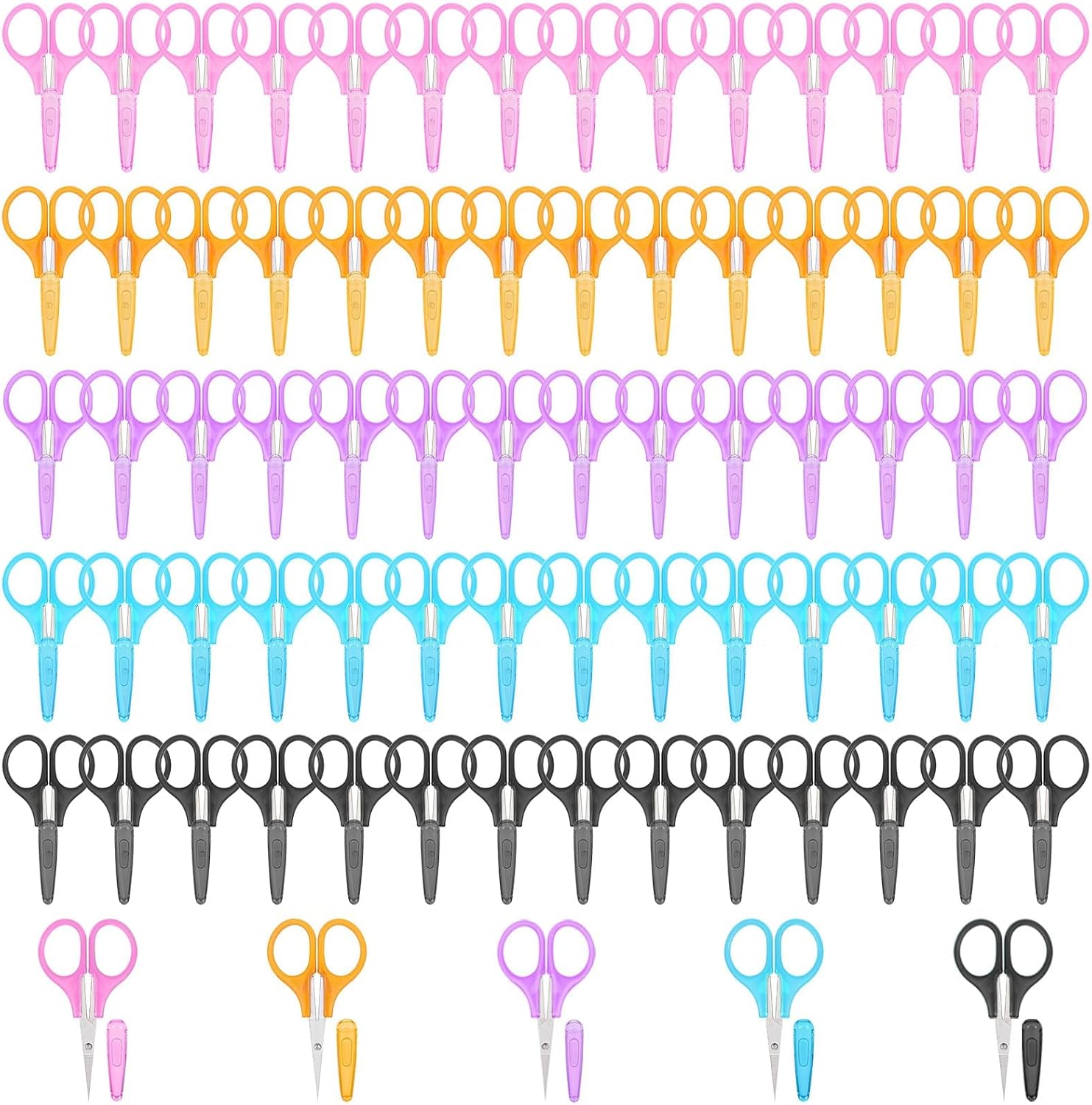 75Pack Small Sewing Scissors Stainless Steel Crafting Scissor Sharp Scissors with Cover, Precision Portable Scissor for Embroidery Quilting Sewing Knitting Crafting (Multicolor)