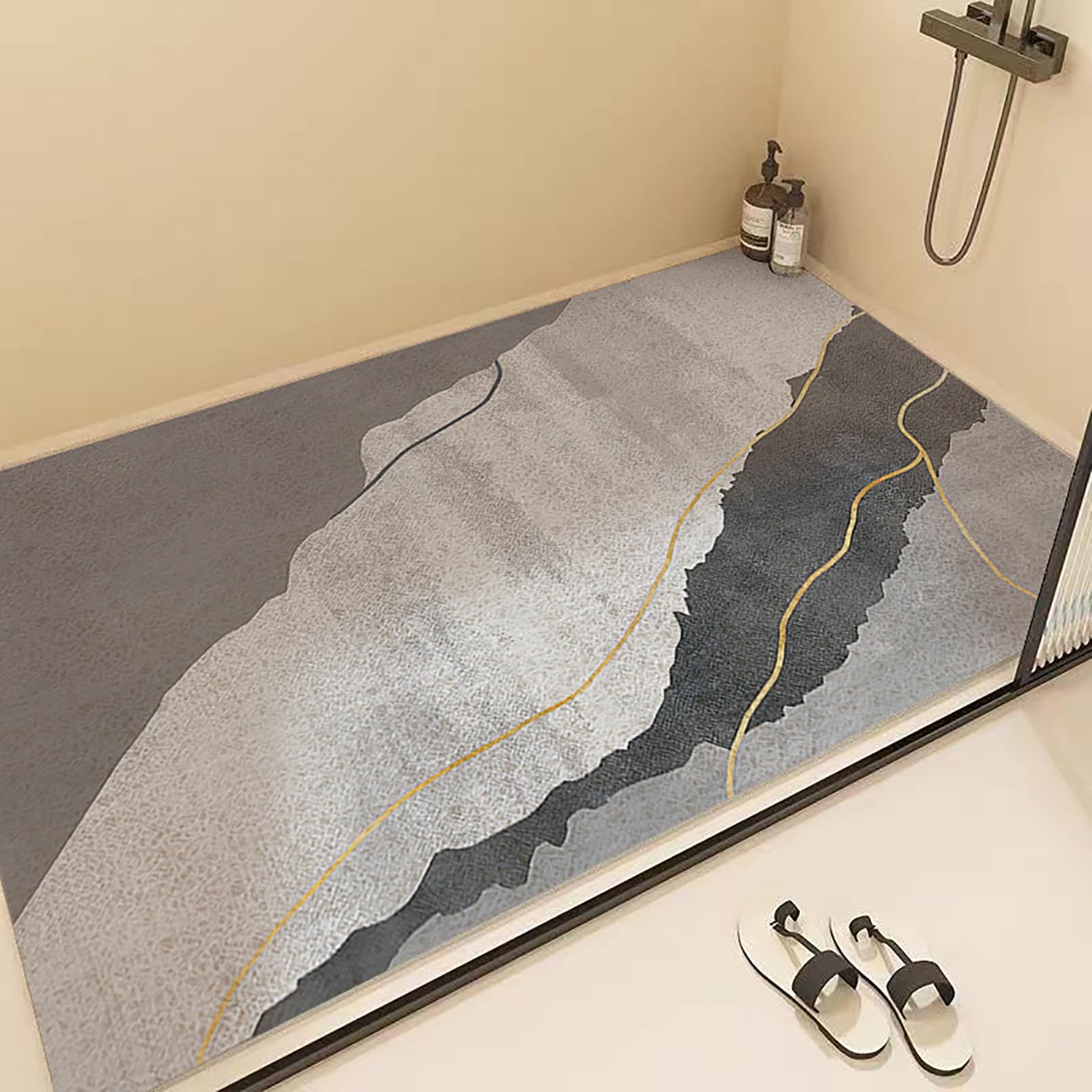 Alfombrilla de ducha antideslizante de PVC con patrón de mármol | Alfombrillas de ducha suaves y cómodas para ducha interior, alfombrilla de baño de goma, cortada a medida, alta permeabilidad