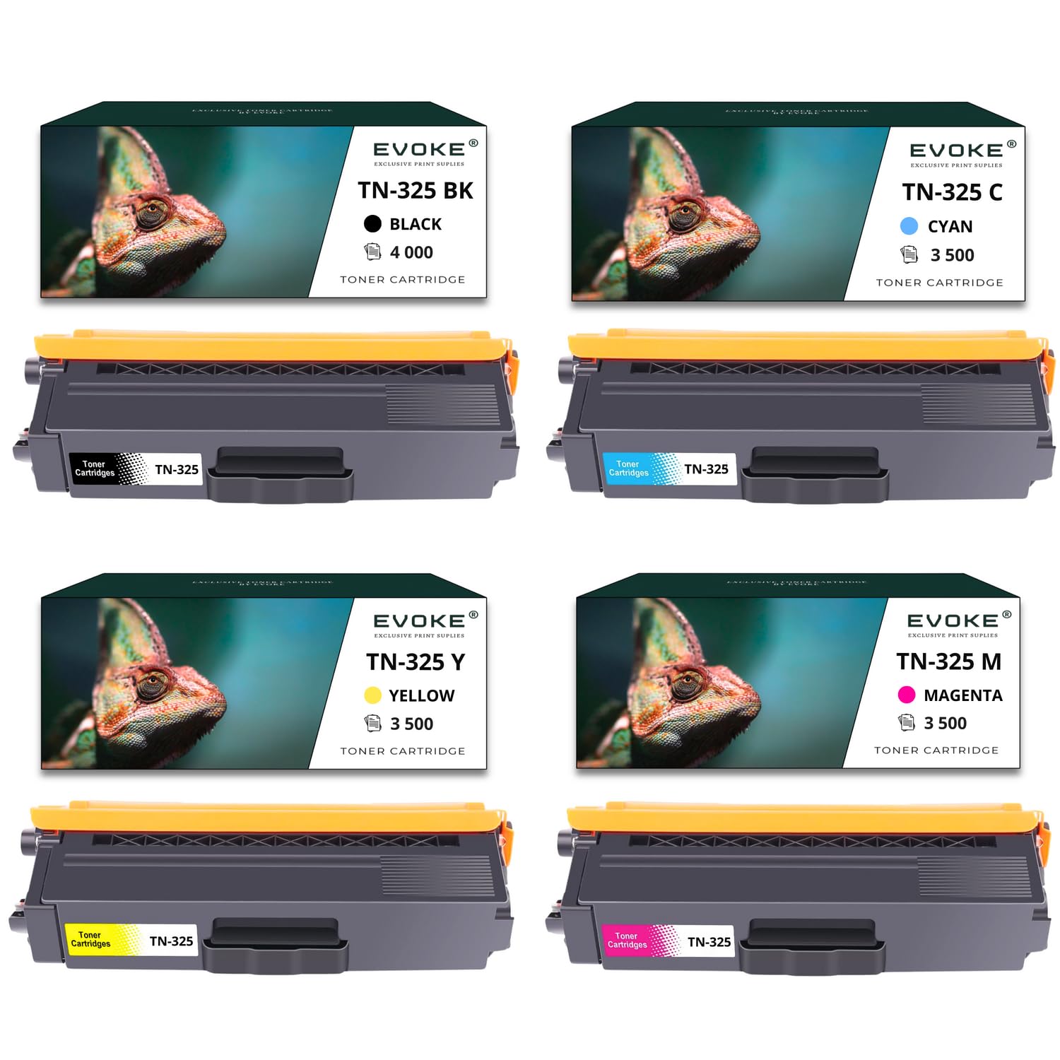 EVOKE TN325 TN-325 Toner Kompatybilny z Brother HL-4140CN HL-4150CDN HL-4570CDW MFC-9970CDW (Zestaw CMYK) 14500 Stron