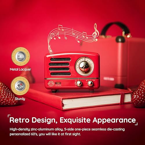 Miniatura 4 de Altavoz Bluetooth portátil Muzen, pequeño altavoz retro inalámbrico de metal OTR, radio FM con antena AUX, más de 10h de reproducción, audio estéreo