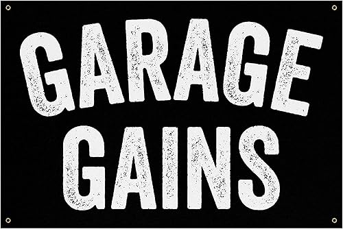 Banner de Garage Gains - Decoración de gimnasio en casa - Arte de pared con citas grandes - Inspiración deportiva - Fitness motivacional (18 x 24