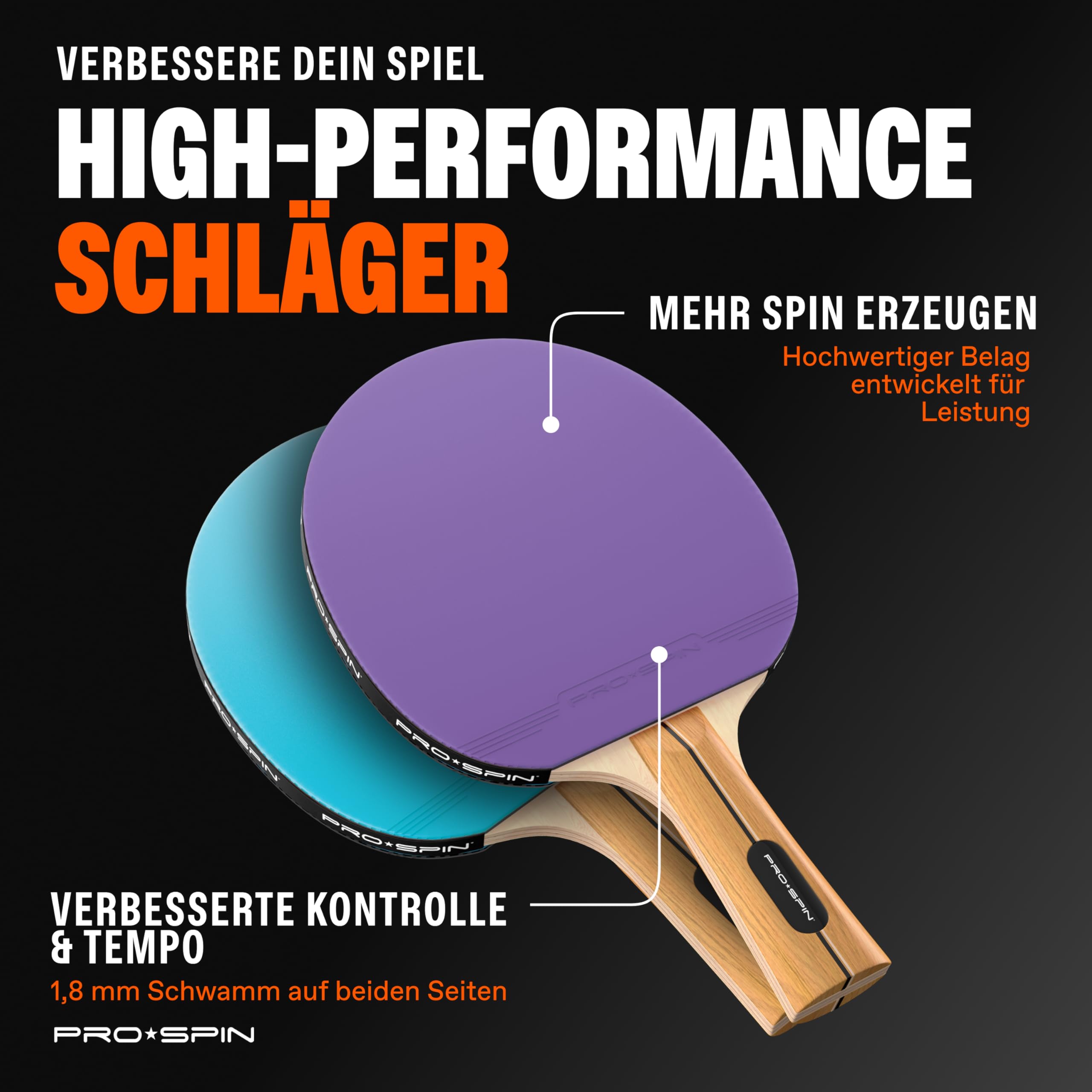 PRO-SPIN Tischtennisschläger – Hochleistungs-Tischtennis Set | Premium Tischtennisschlaeger, 3-Sterne-Tischtennisbälle, Kompakte Aufbewahrungstasche