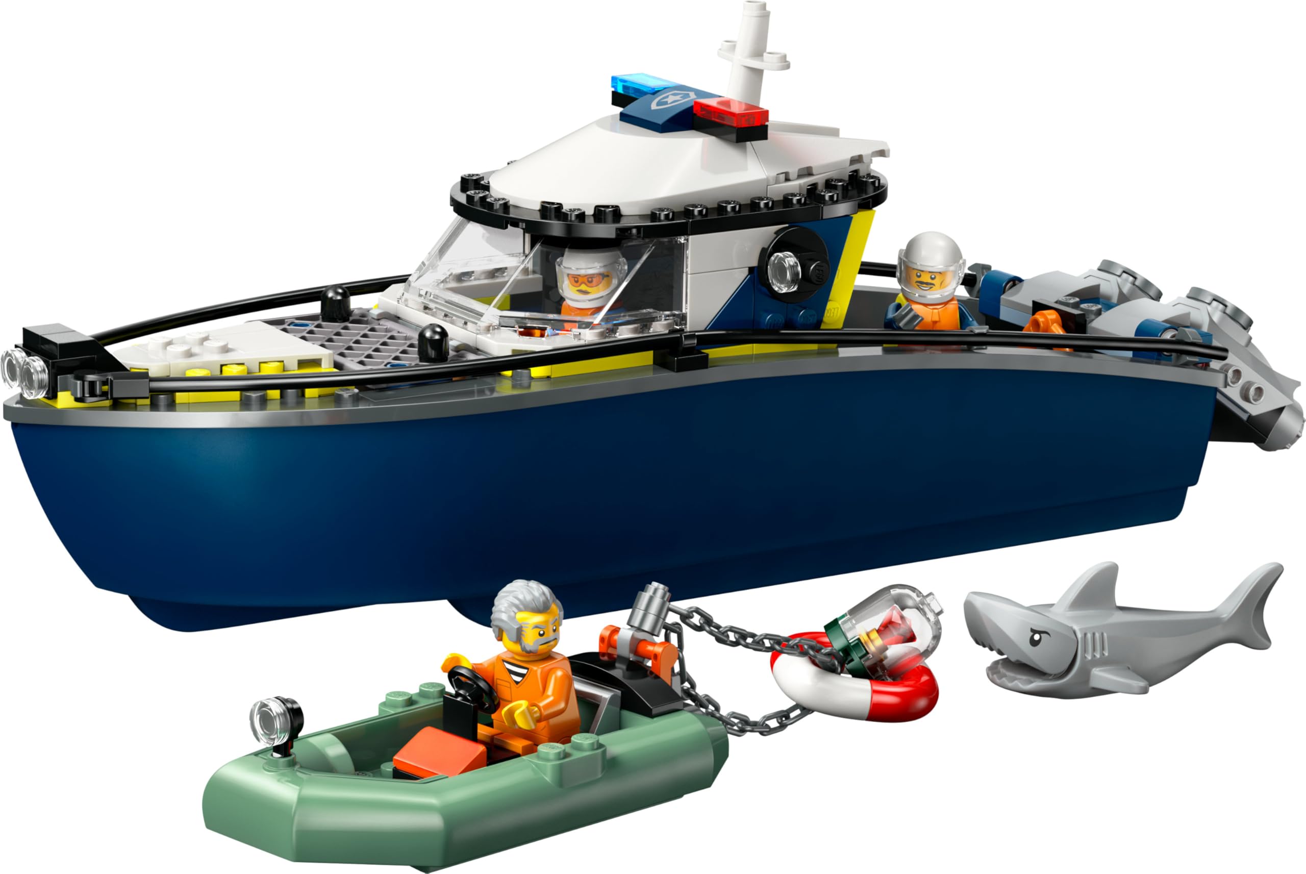 LEGO City Persecución en Barco de Policía - Juego Policial con 2 Barcos de Juguete, 3 Minifiguras y Figura de Tiburón - Regalo para Niños y Niñas de 6+ Años 60456