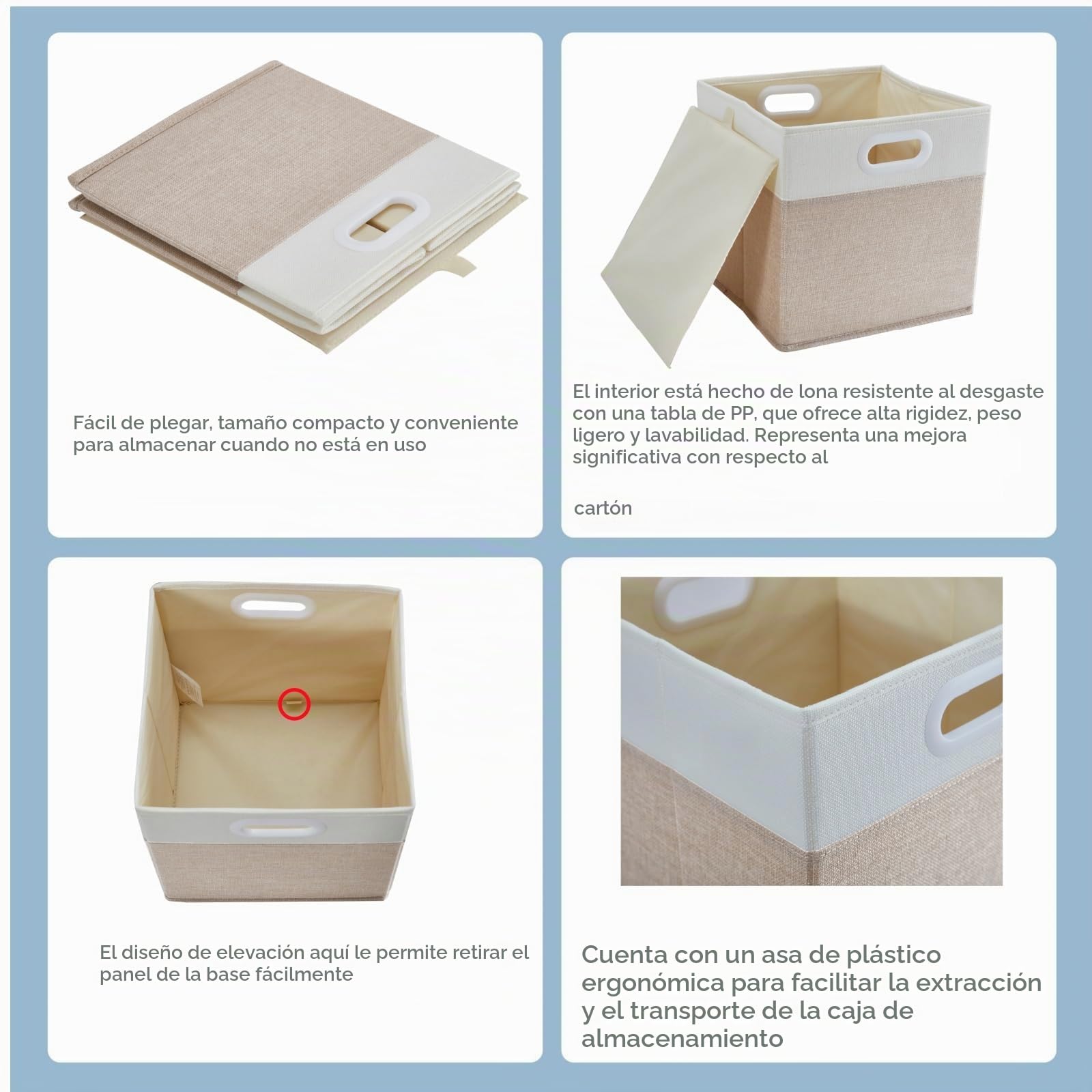 Cajas de Almacenamiento en Cubo de Tela, 33x38x33cm Cestas de Almacenamiento Plegables para Juguetes, Guardería y Armario(Beige Claro/Blanco, Juego de 4)