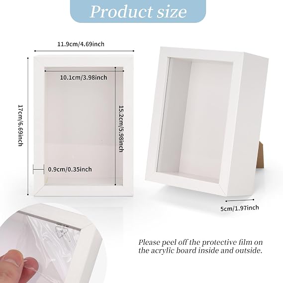 4 Pack White Shadow Box Frames 4x6 Inch, 5cm Depth