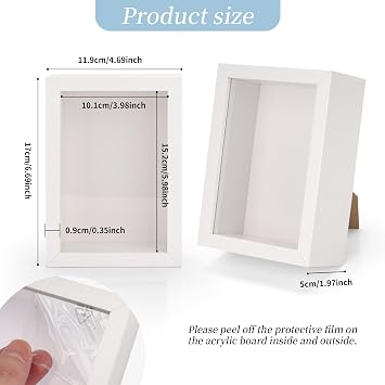 4 Pack White Shadow Box Frames 4x6 Inch, 5cm Depth