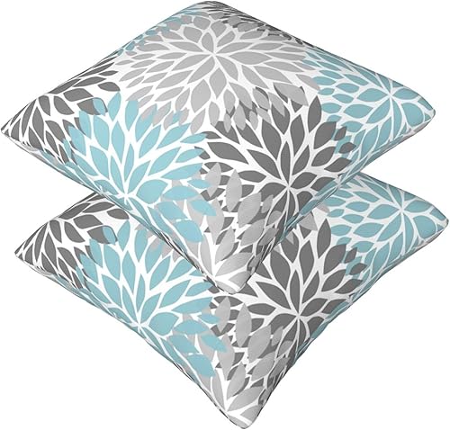 Miniatura 8 de Dahlia Pinnata - Fundas de almohada de 18 x 18 pulgadas, 2 fundas de almohada decorativas de color azul claro, fundas de cojín suaves para sofá,