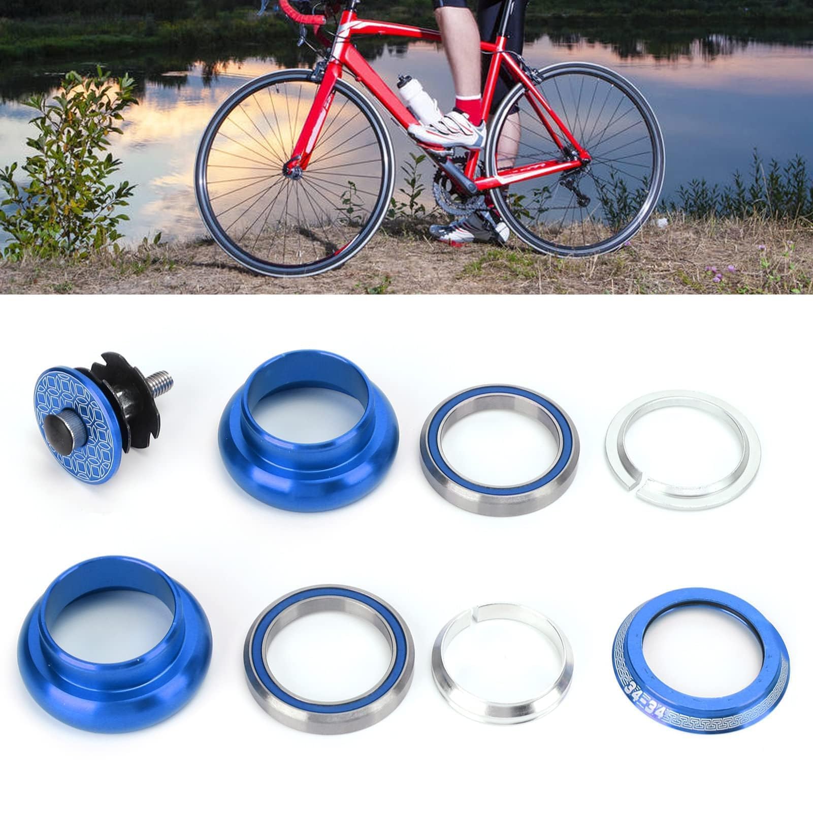 Jeu De Direction Vélo 34 Mm – Double Roulement Scellé, Alliage D’aluminium, Compatible Fourche Droite Pour VTT Et Route – Léger Et Facile à Installer
