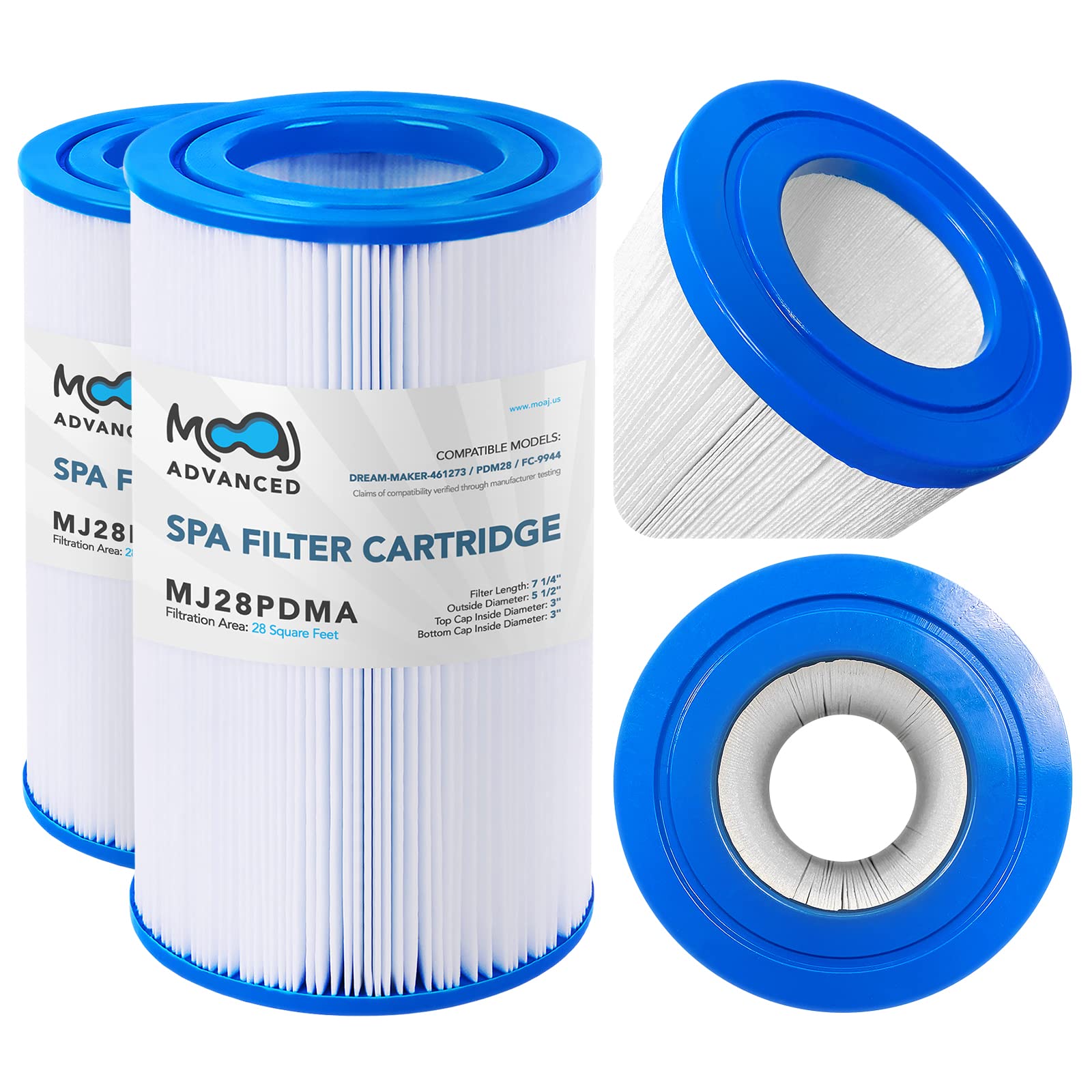 MOAJ2-Pack Advanced Filter Cartridge Replaces PDM28, Aquarest Dream Maker 461273, Filbur FC-9944, Spa Daddy SD-01392, Replacement Swimming Pool & Spa Filters, White