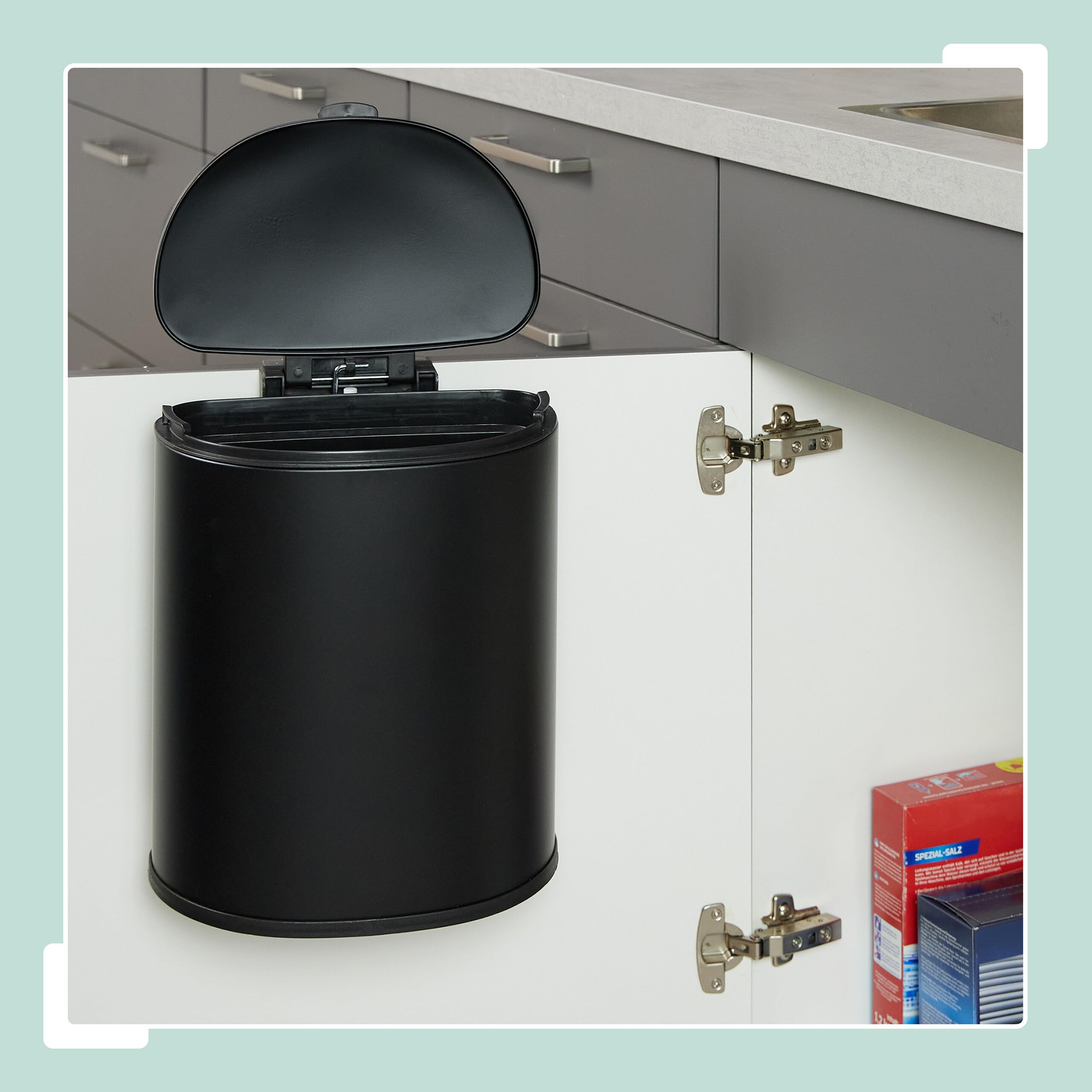 Relaxdays Cubo de Basura Colgante, 9 L, Cierre Automático, Papelera Interior Extraíble, Montaje Pared, Basurero, Negro