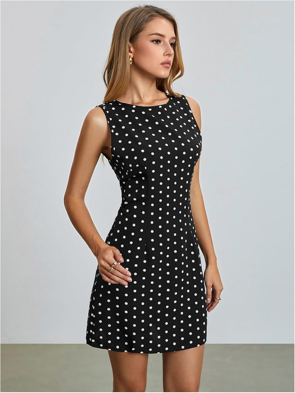 Verdusa Polka Dots Dress for Women Open Back Bodycon Backless Tank Mini Dress - Image 2