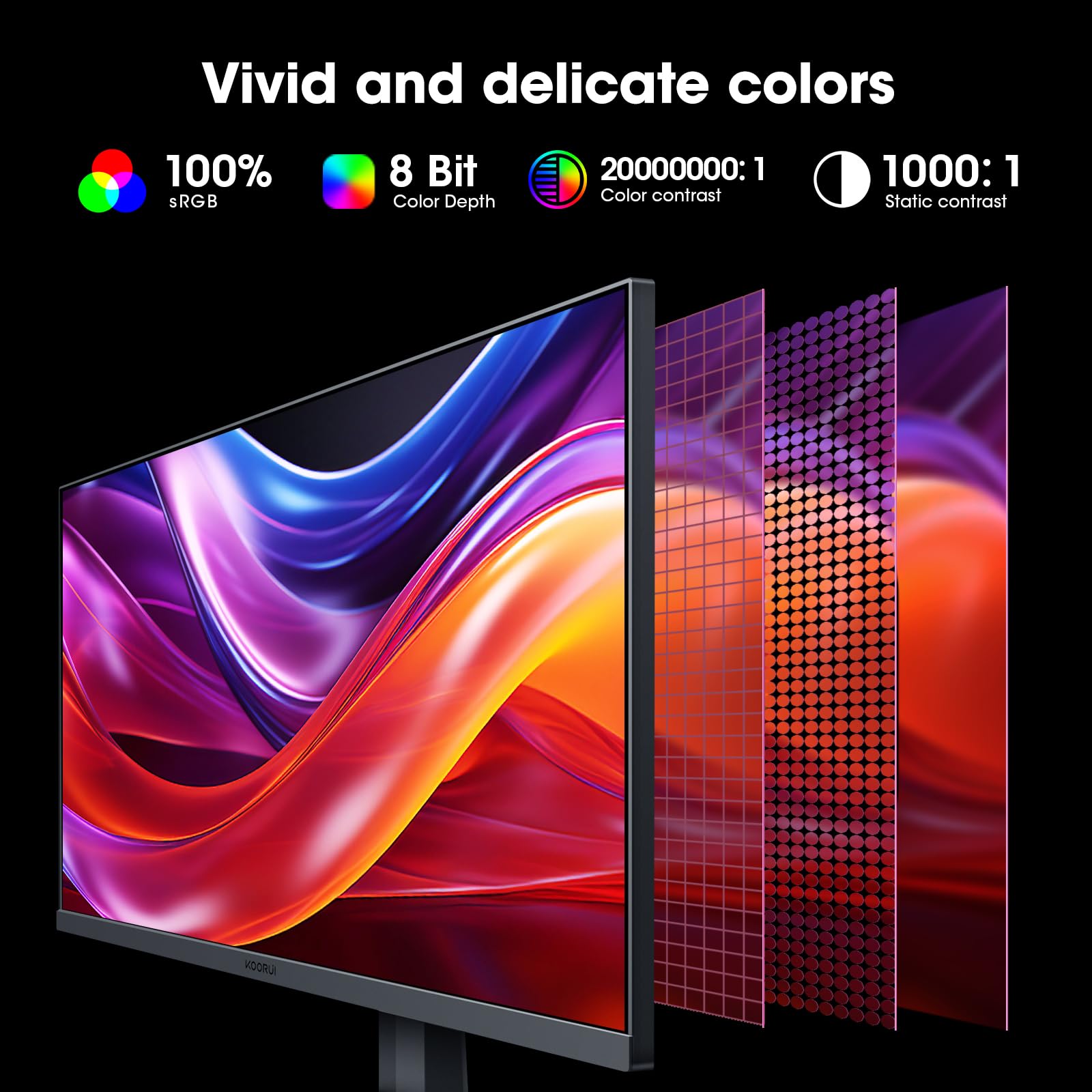 KOORUI Monitor Gaming 27 Pollici, Monitor pc165Hz, FHD (1920×1080), IPS, 1ms GTG, Adaptive Sync, Compatibile con VESA 75×75mm, DCI-P3 al 90% (HDMI, DisplayPort) Nero