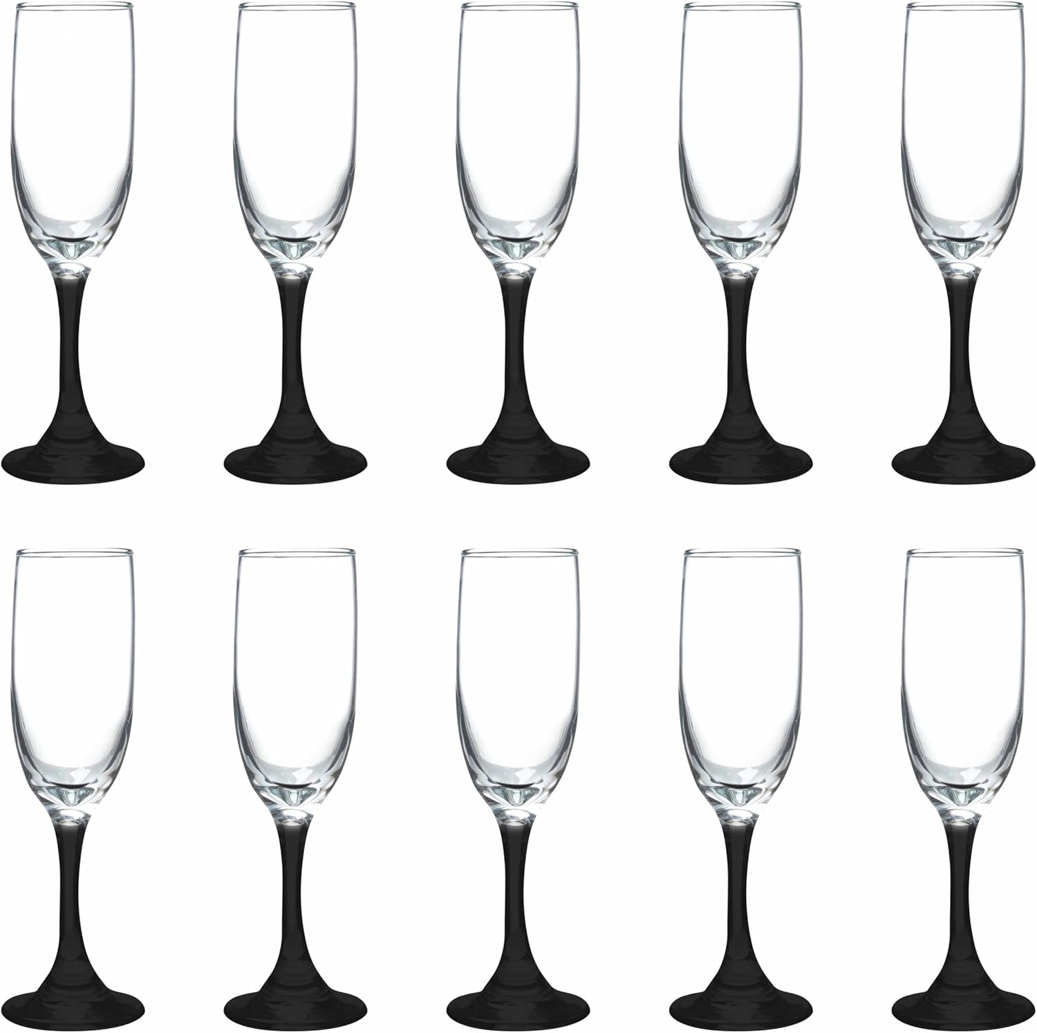 DISCOUNT PROMOS Premiere Champagne Flutes 6.25 oz. Set of 10, Bulk Pack - Elegant Drinkware for Weddings, Events, & Promotional Gifts - Black