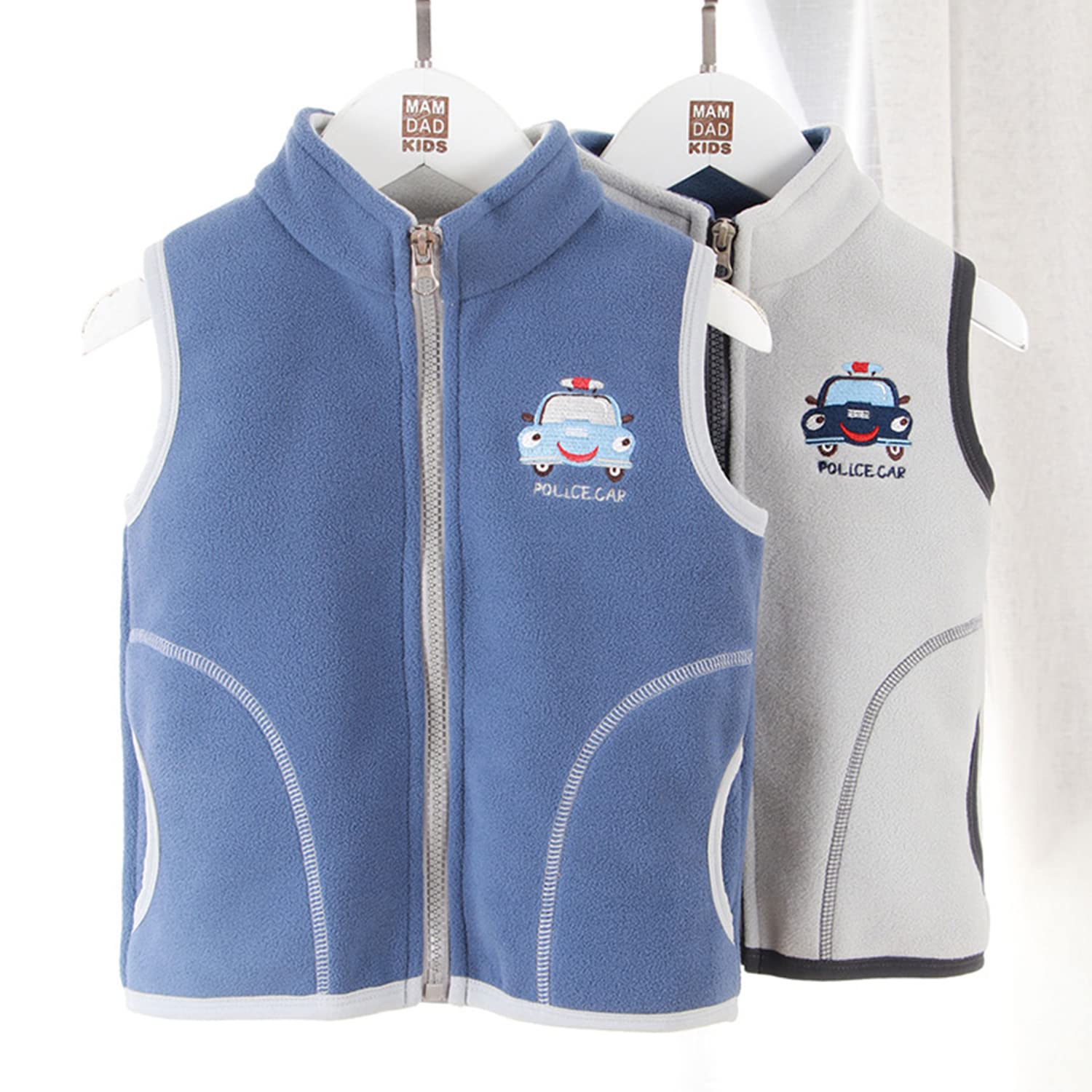 Bébé Enfants Garçons Gilet Polaire Fermeture Éclair Complète Col Montant Veste Sans Manches Manteau Survêtement Automne Hiver Gilets pour 1-8 Ans - Motif Voiture de Police