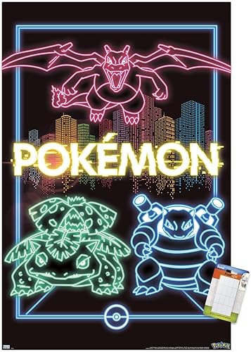Trends International Pokémon - Póster de pared de grupo neón, 22.375 x 34 pulgadas, paquete de póster y montaje prémium