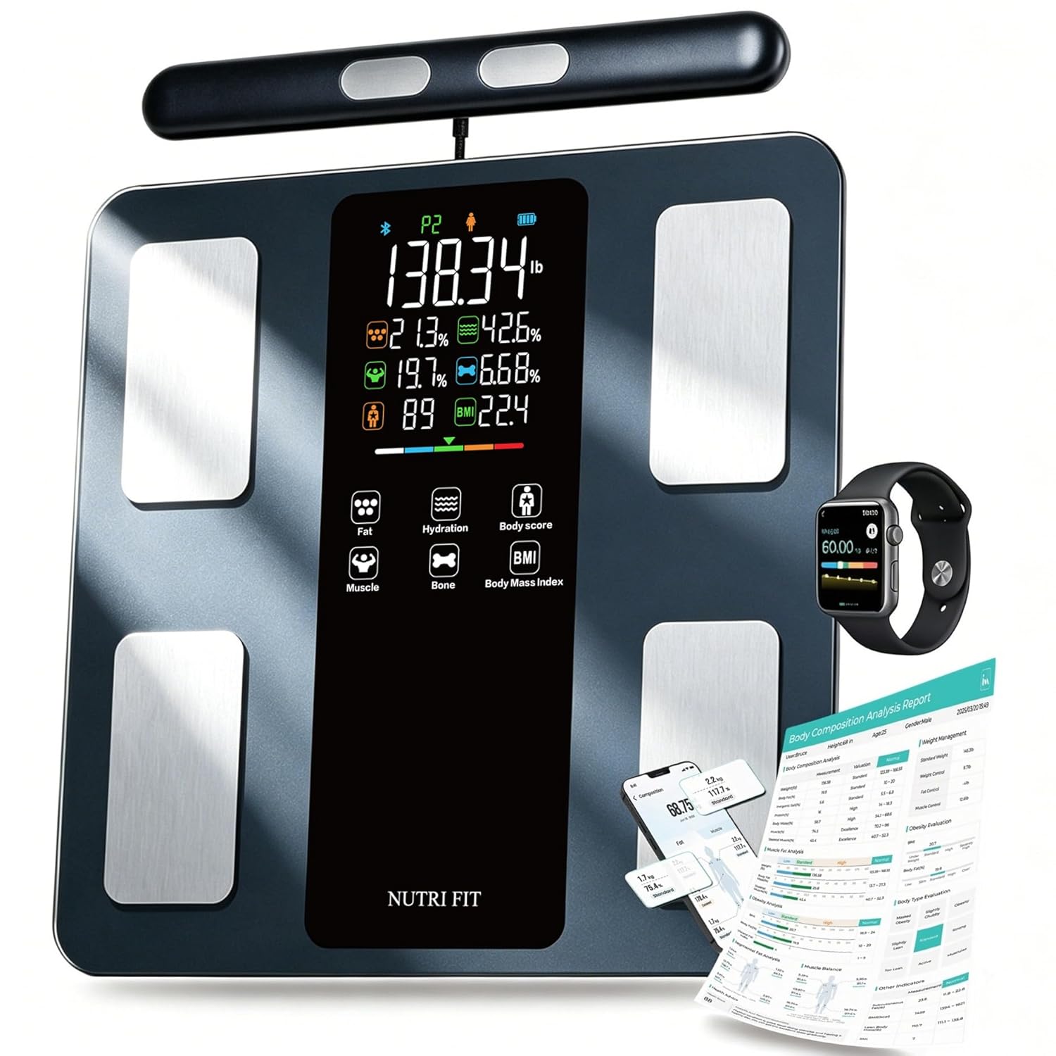 Báscula Digital Nutri Fit Smart Scale 8 Electrodos 50 Mediciones Bluetooth