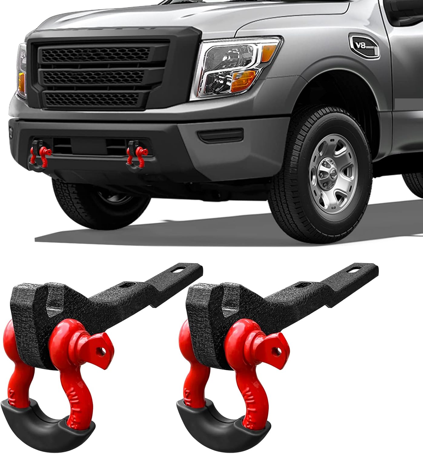 BESTZHEYU 2PCS Front Tow Hook Mounting Bracket with 3/4" D Ring Shackle Replacement for 2017 2018 2019 2020 2021 Nissan Titan