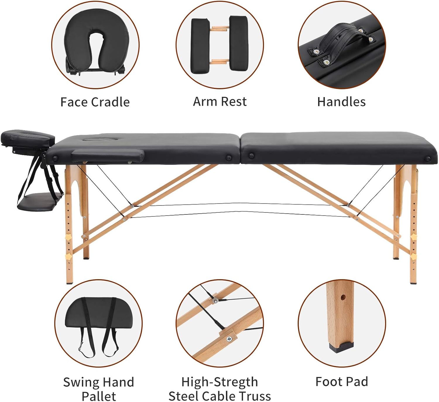 DreamWorksFurniture Massage Table Portable Massage Bed Spa Bed Height Adjustable Massage Table 2 Folding Massage Bed Spa Bed Cradle Bed with Head-& Armrest,White : Beauty & Personal Care