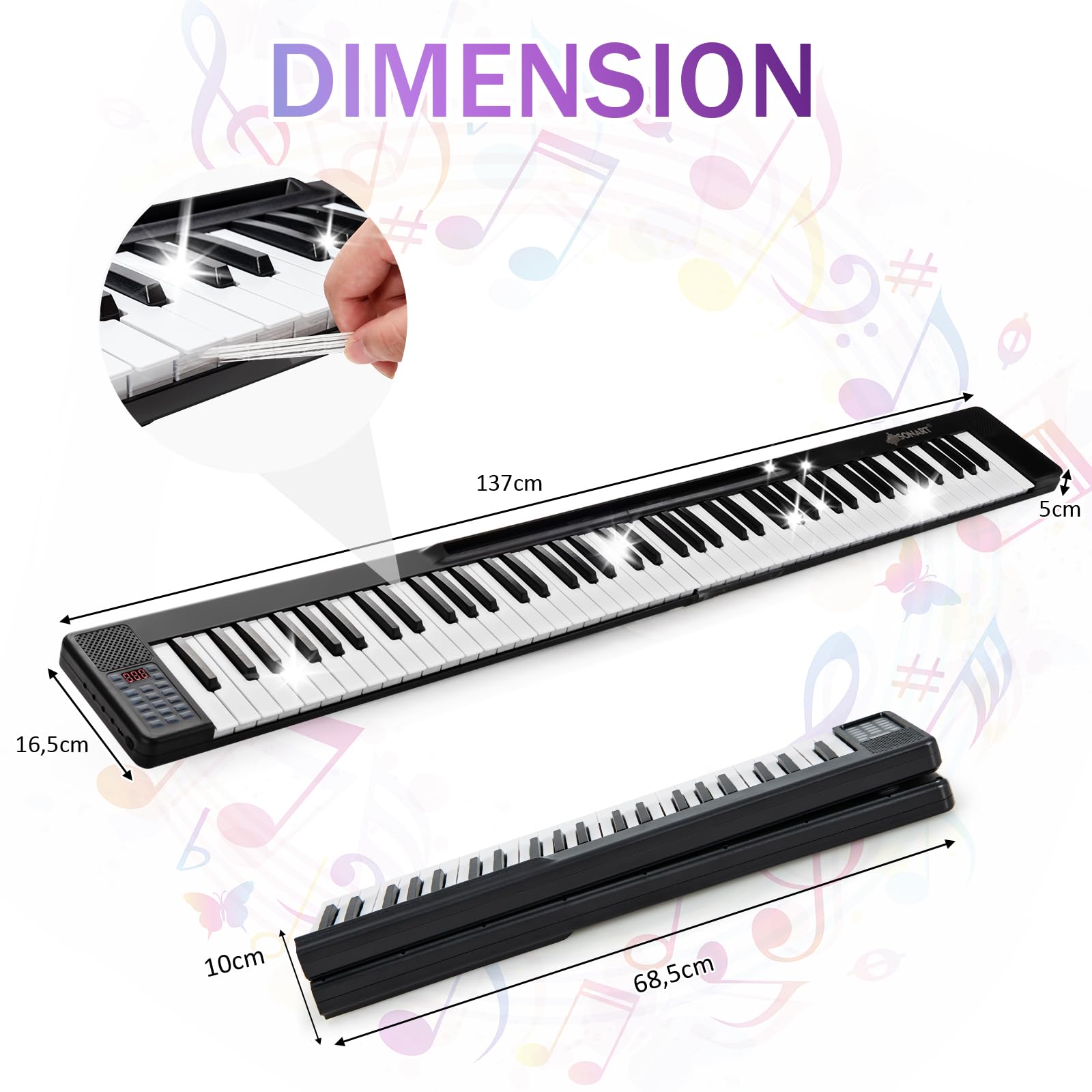 Piano Numérique 88 Touches Pliable DREAMADE – Double Clavier Détachable, Bluetooth, Batterie Longue Durée – Idéal Débutants & Enfants