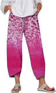 Womens Plus Size Capri Pants Loose Yoga Pants Cotton Linen Wide Leg Comfy Lounge Pajama Capris Sweatpants with Pockets