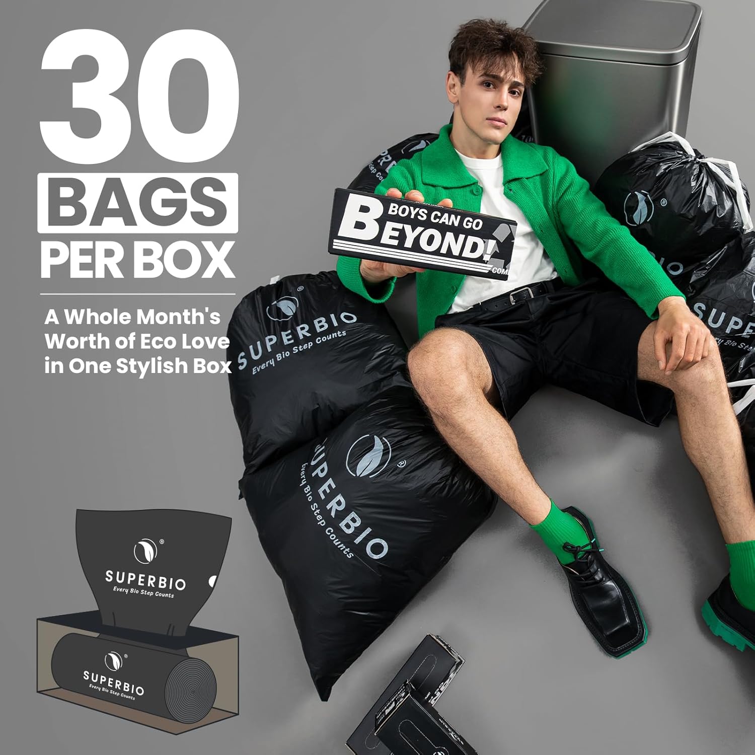 SUPERBIO Bolsas compostables con cordón de 13 galones, color negro1