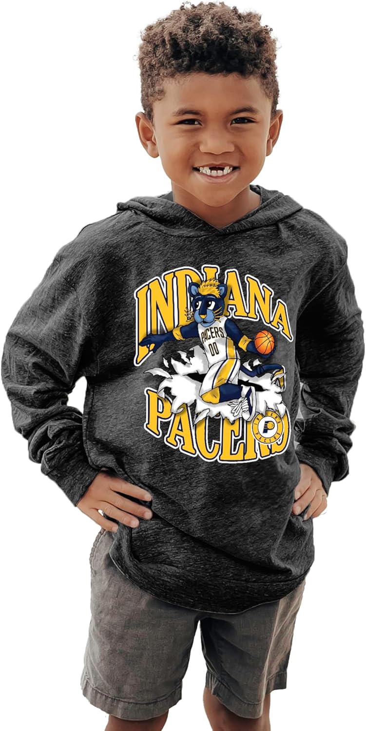 Blue 84 NBA Unisex Kids NBA Officially Licensed Youth Tri-Blend Hooded Long Sleeve T-Shirt Slam Mascot Black