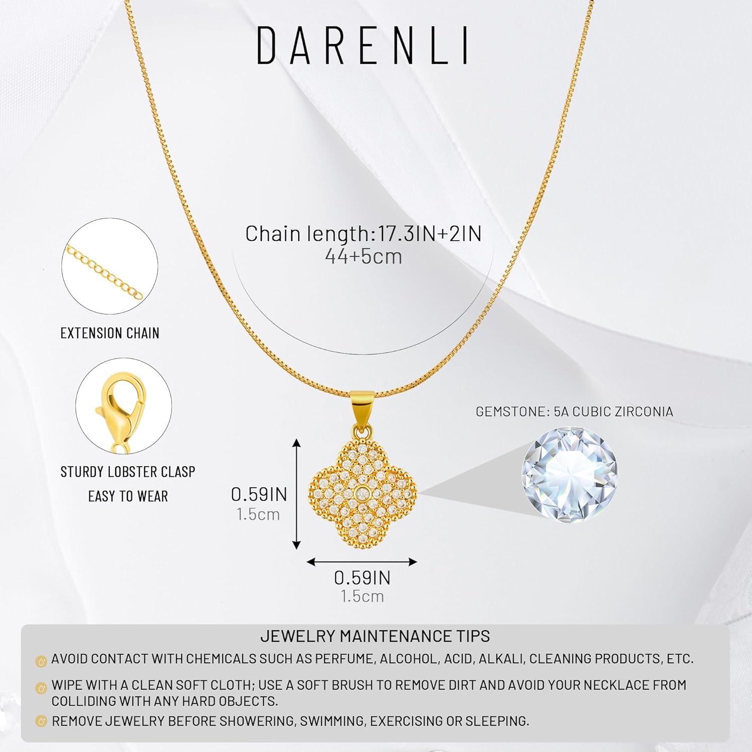 Diamond Four Leaf Clover Necklace for Women, 18K Gold Plated Adjustable Chain with Sparkling CZ Pendant, Elegant and Lucky Fashion Jewelry, Gifts for Women - Image 2