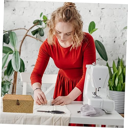 Miniatura 5 de Cesta de almacenamiento de paja para niños, cubo de basura retro tejido con tapas, cesta de basura tejida de hierba marina, cesta de almacenamiento