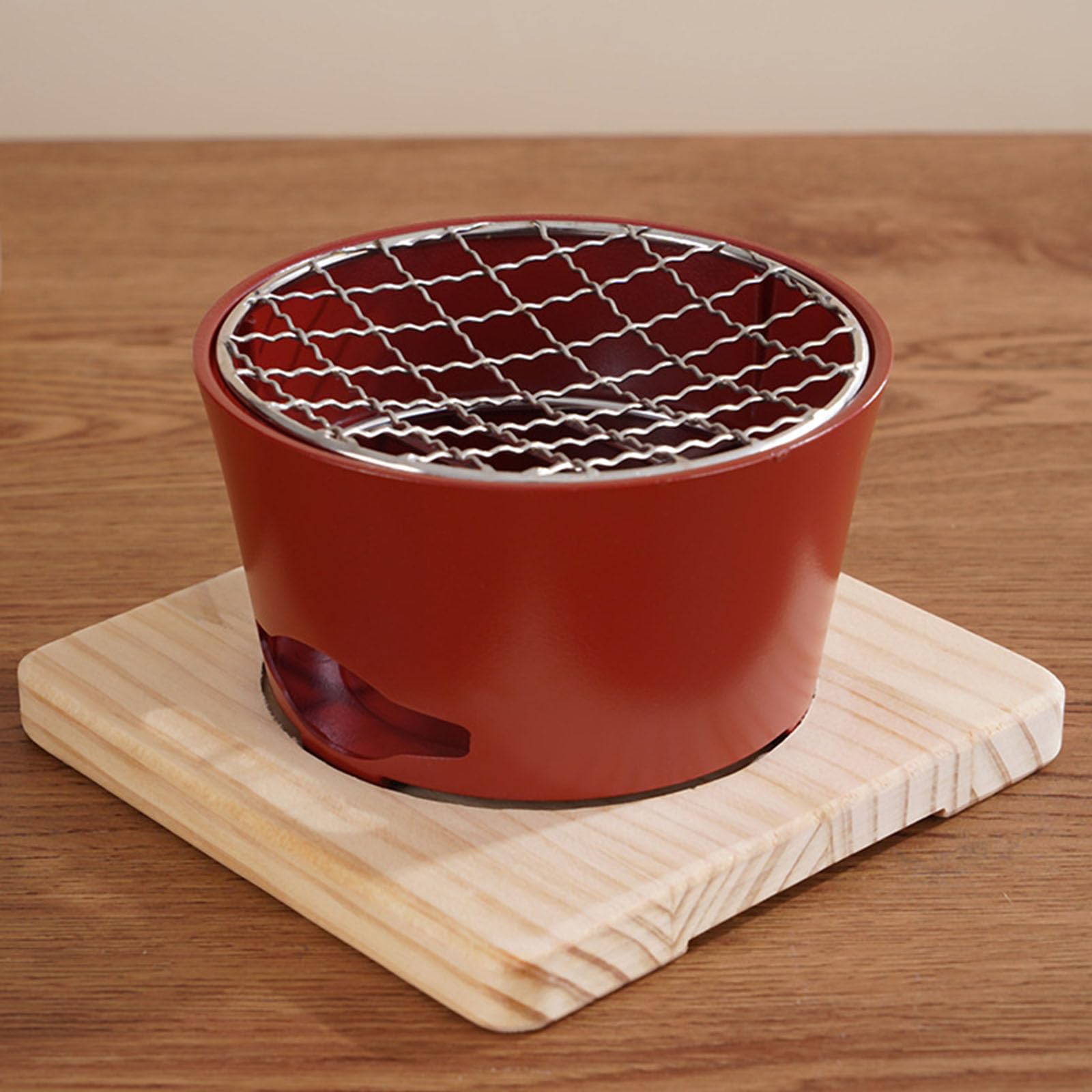 Żeliwny aluminiowy grill na węgiel drzewny do herbaty i przekąsek z drewnianą podstawą – przenośna patelnia do gotowania na zewnątrz, idealna do grillowania, kempingu i użytku domowego