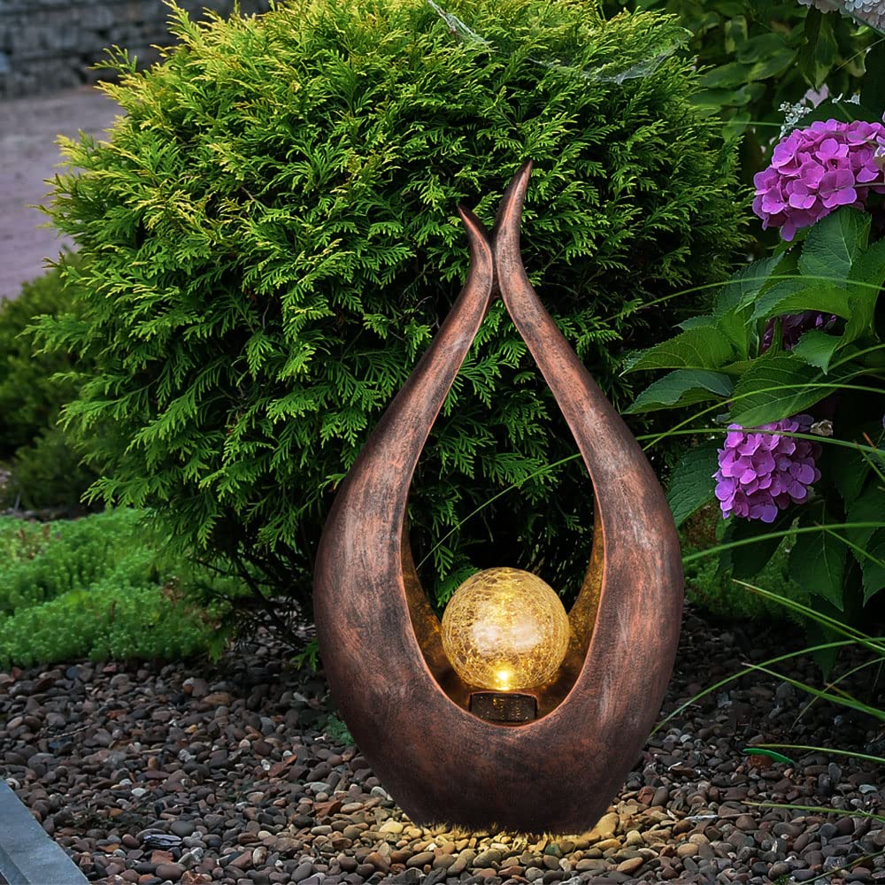 2er Set LED Außen Solar Steh Leuchten Glas Kugel Hof Strahler Bronze geschwungen