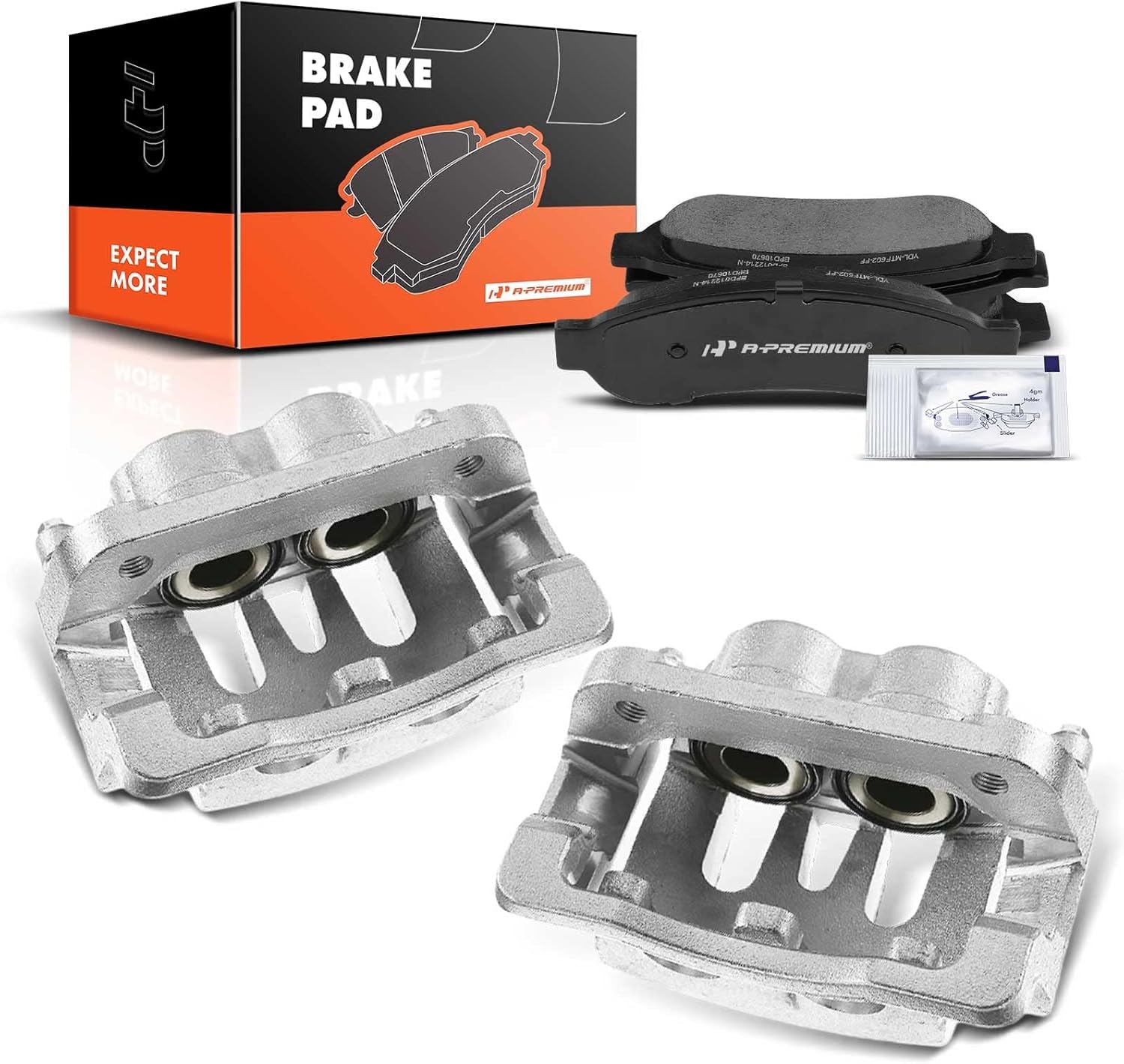 A-Premium Rear Disc Brake Calipers with Ceramic Pads Compatible with Ford F-250 Super Duty 2005 2006 2007, 5.4L 6.0L 6.8L, RWD 6-PC Set