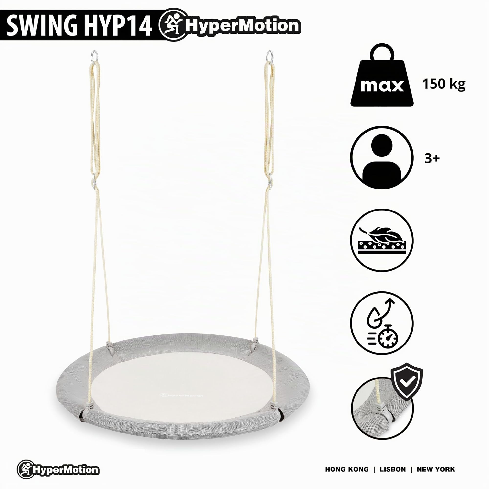 HyperMotion Balancoire Nid d'Oiseau 100 cm Diamètre - Balançoire Enfant et Adultes Exterieur/Interieur - Capacité de Charge 150 kg - Confort & Sécurité (Gris)