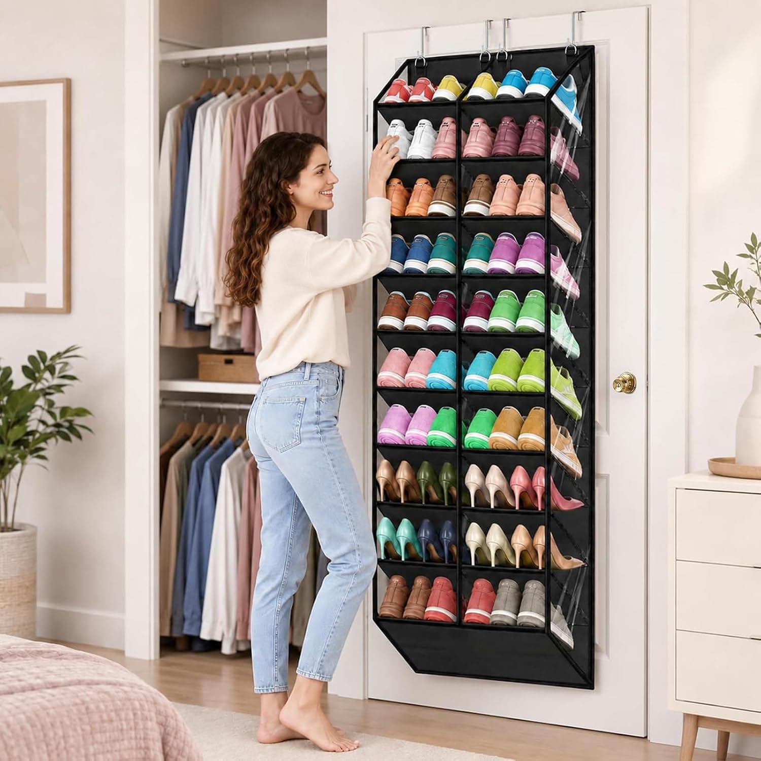Over Door Shoe Organizer, Hanging Rack, for 20-30 Pairs, 10-Tier (black)