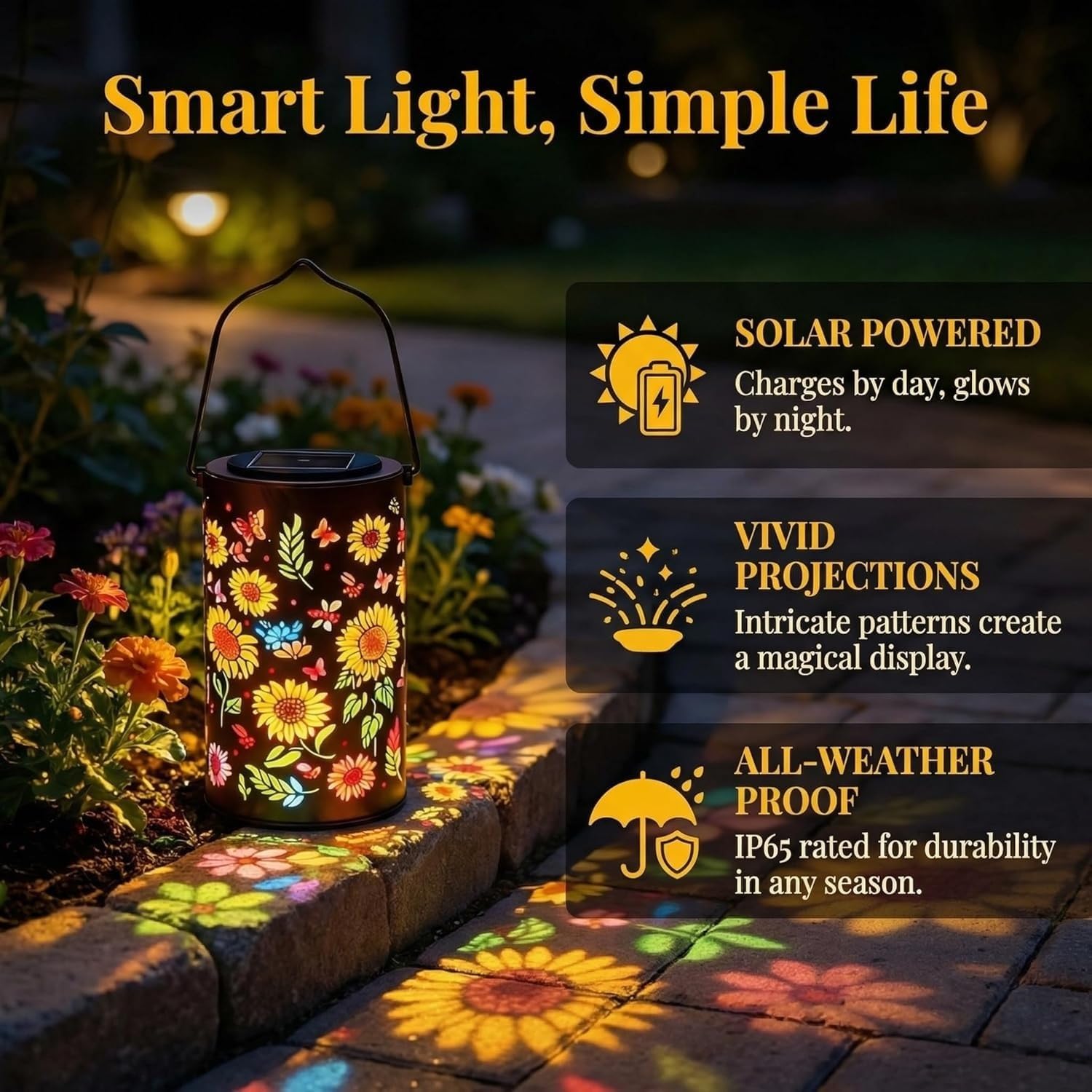 Solar Lantern Outdoor Waterproof Metal Decorative Hanging Lights-IP65 Retro Hollow-Out Shadow Projection Solar Powered Garden Decor for Patio Yard Pathway, Large 5x5x8 Inch(A,4pcs)