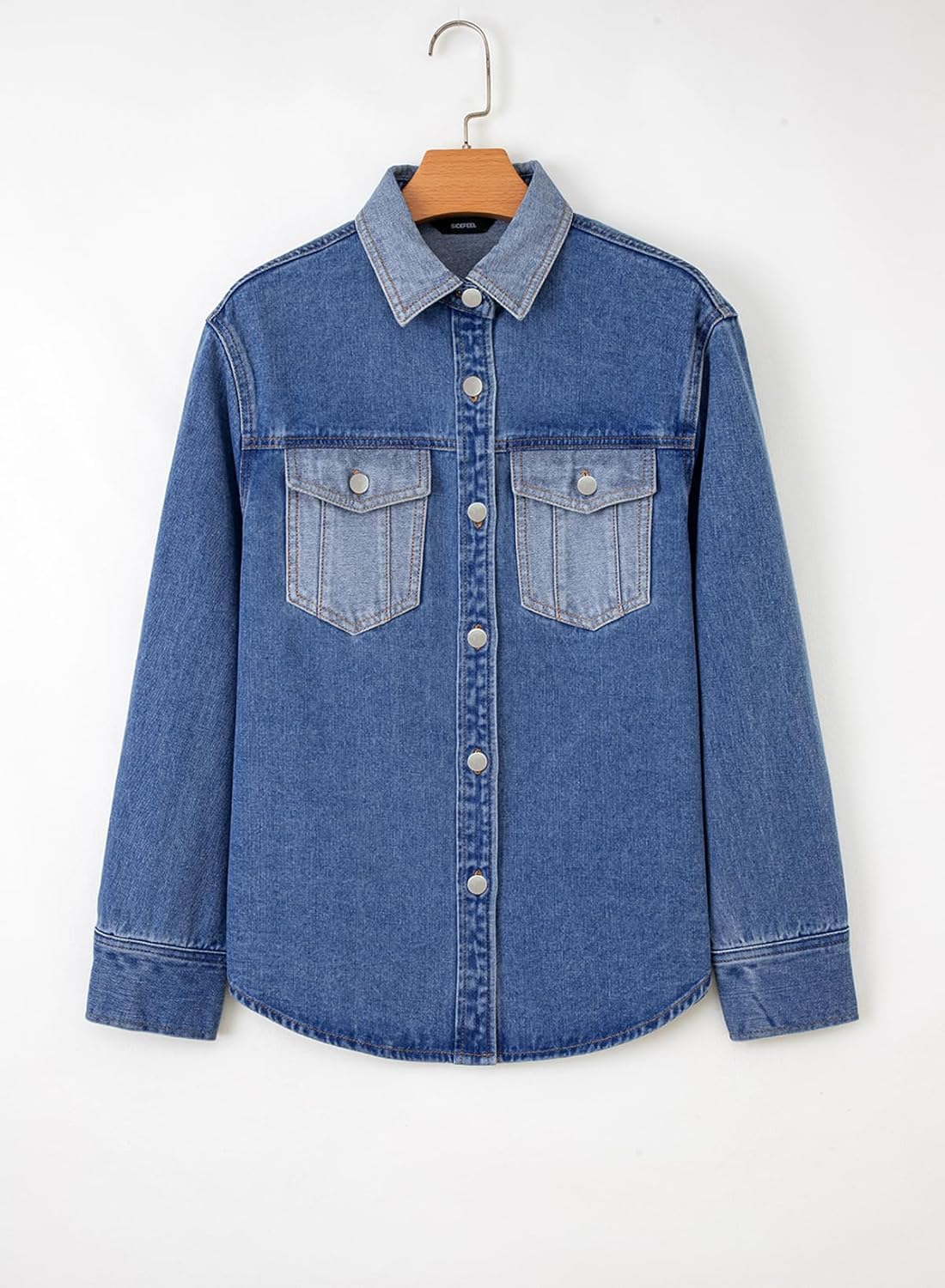 Sidefeel Women's Jean Jacket Oversized Boyfriend Shacket Button Down Long Sleeve Trendy Tonal Wash Denim Jackets - Image 5