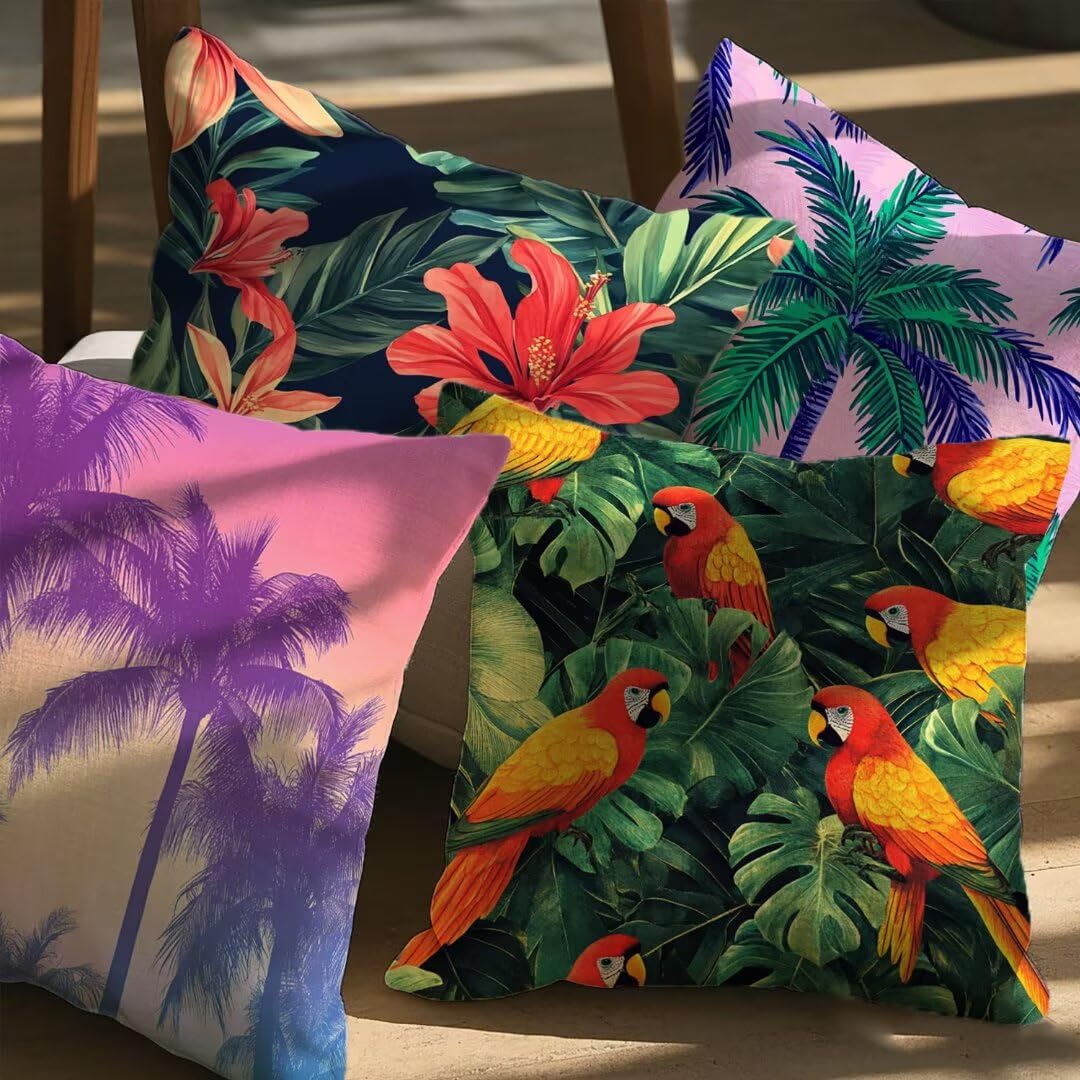 Fundas Cojines 55x55 cm Exterior Cojines Loro Fundas de Almohada Juego de 4, Cuadrados Funda Cojin Palmera Almohadas con Cremallera, Sofa Cama Decorativos para Hogar, Jardín, Salón y Dormitorio Ym609