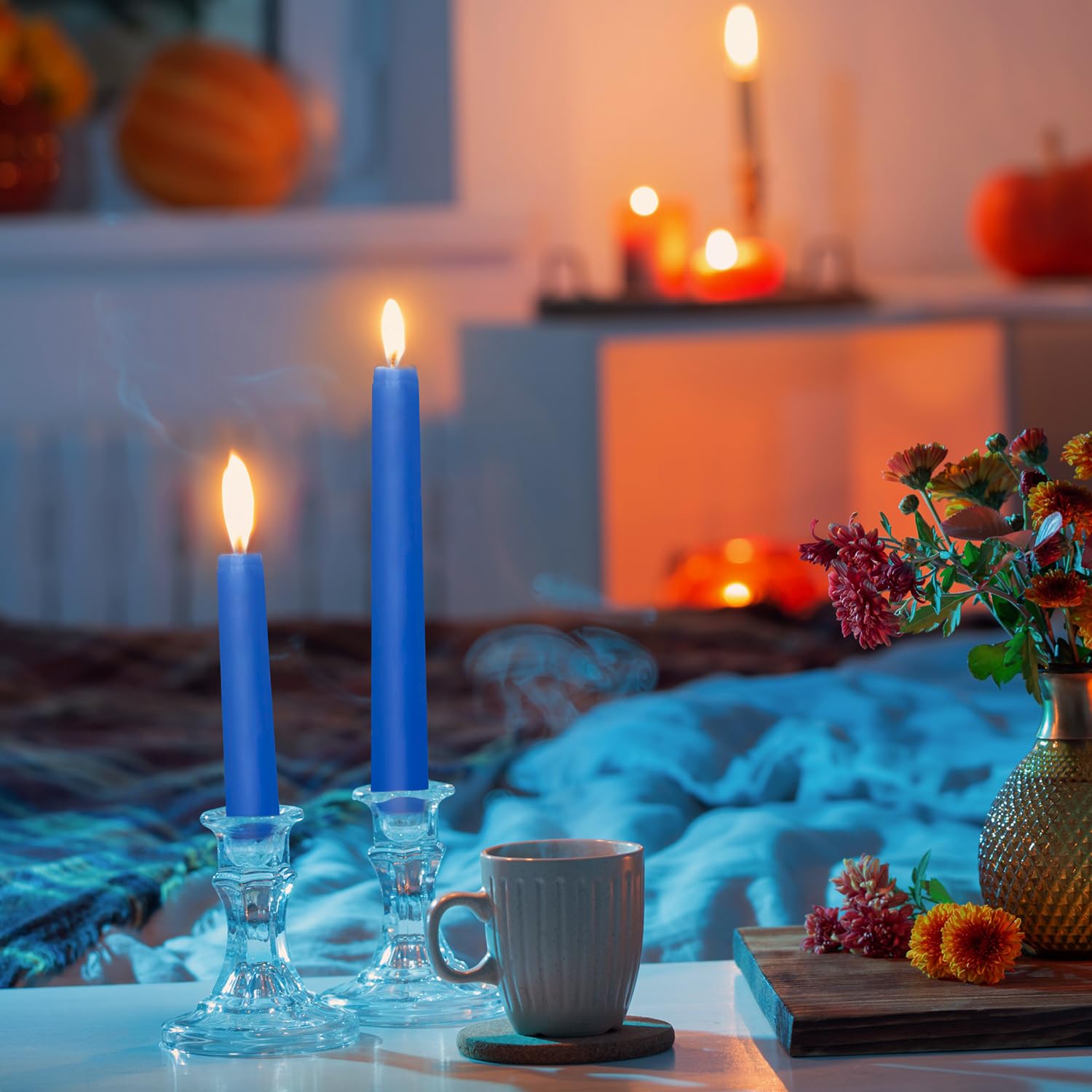 10 inch Taper Candles Set of 12, Dripless&Smokeless Taper Candles, Non-Toxic Candlesticks Perfect as Dinner Candles and Household Candles, Sky Blue Candle