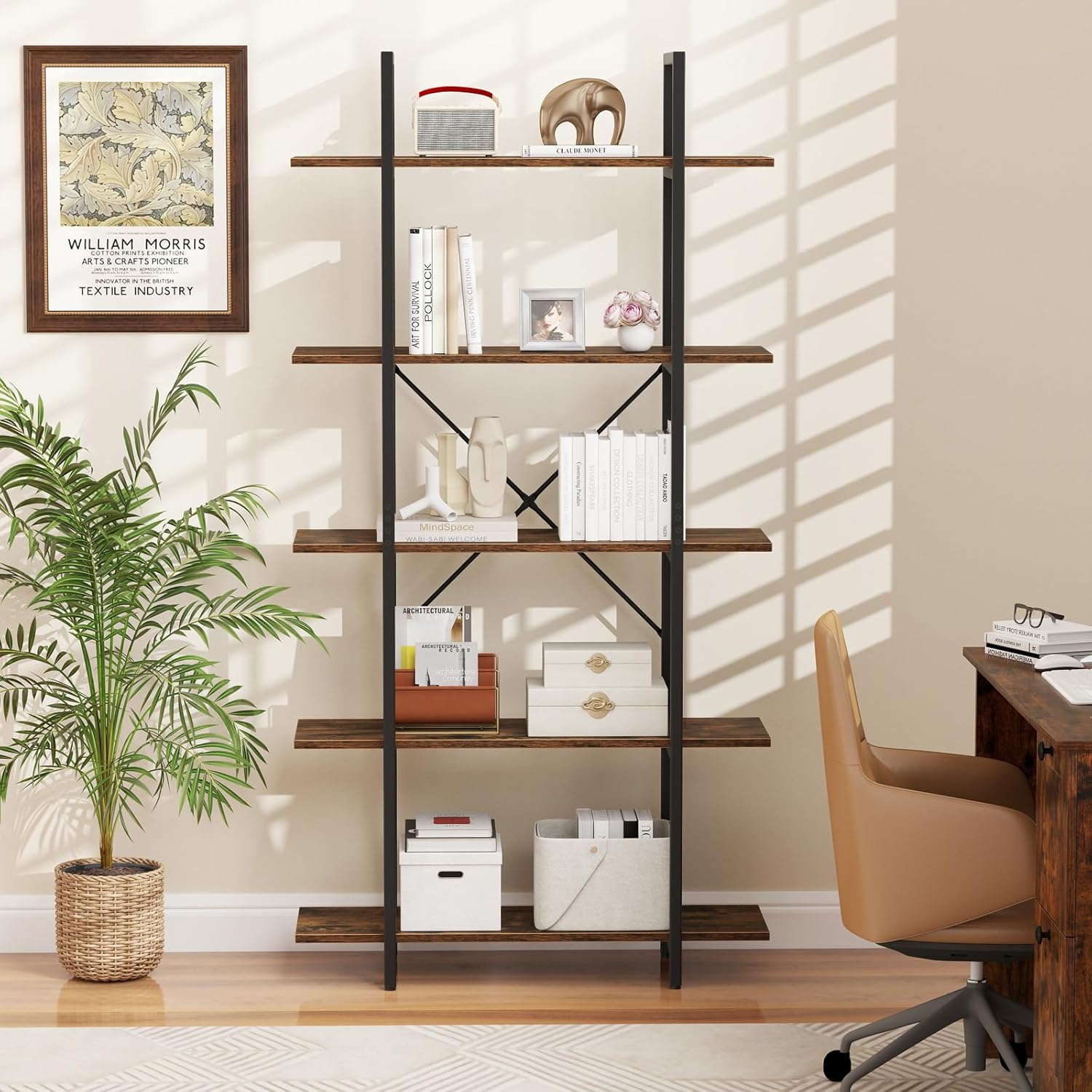 Giantex 5-Tier Industrial Bookshelves Set of 2, 62" Tall Vintage Bookcase with Open Storage Shelves, Freestanding Display Rack w/Heavy-Duty Metal Frame, Storage Organizer for Living Room Study