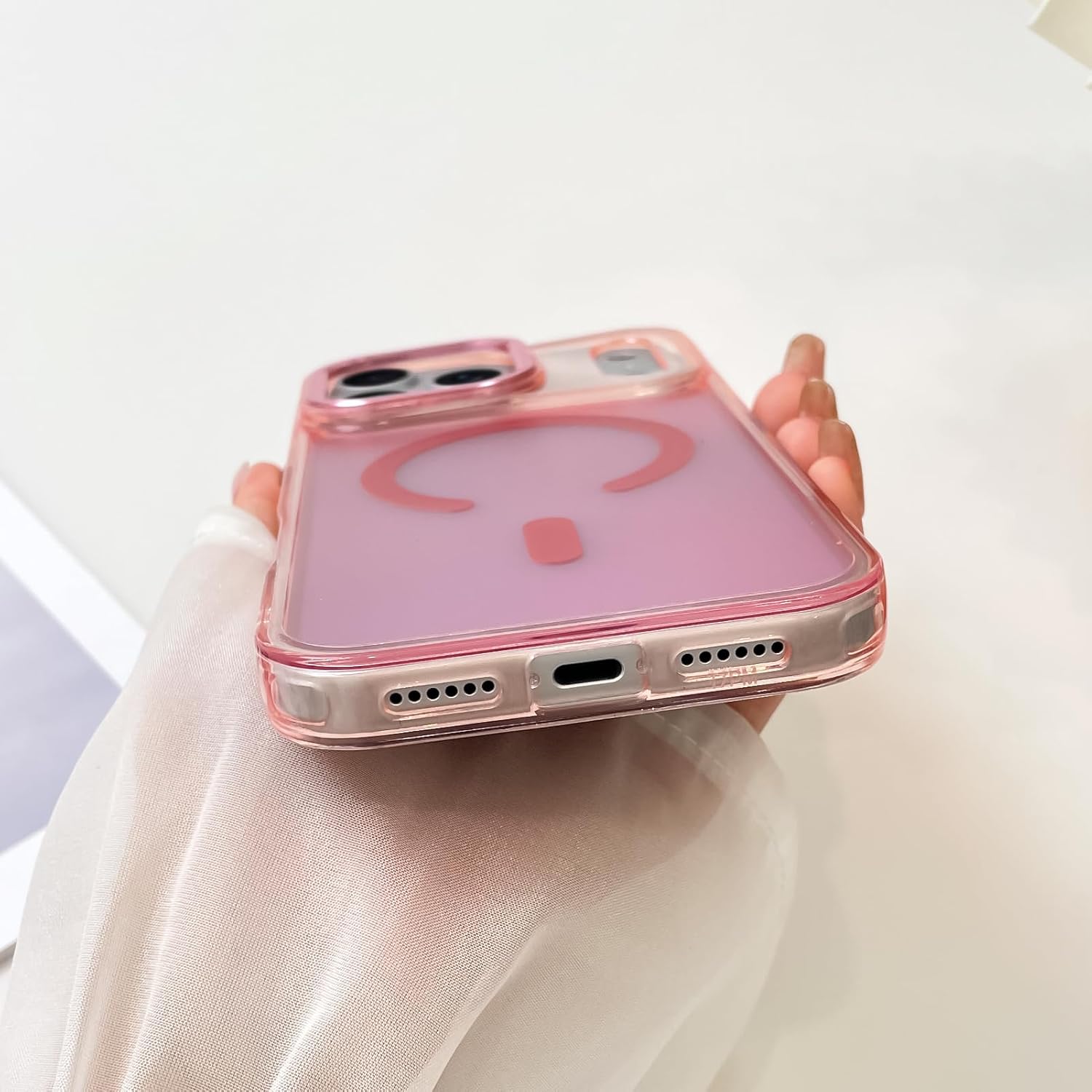 SAKUULO Magnetic Case for iPhone 17 Pro Max Compatible with Magsafe, Bling Laser Iridescent Florescent Crystal Sparkly Luxury Shockproof Protective Cover for Women Men, Pink - Image 4