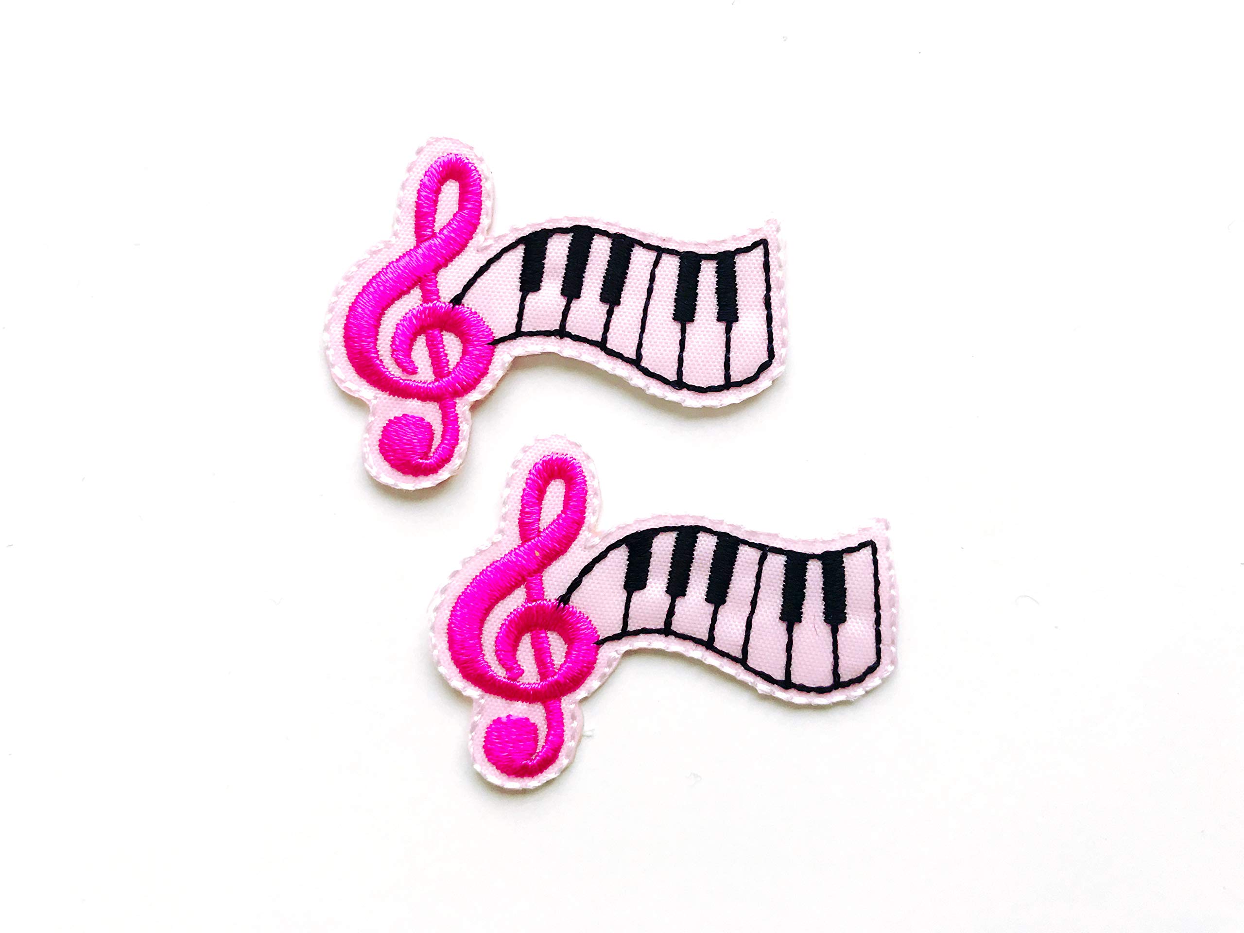 TH Set of 2 Tiny. Mini Cute Pink Notes G Clef Music Note Sew Iron on Embroidered Applique Badge Sign Patch Clothing