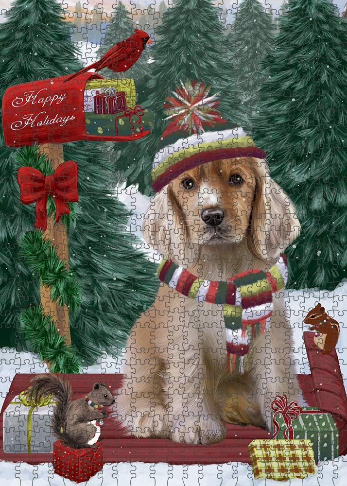 Merry Christmas Woodland Sled Cocker Spaniel Dog Jigsaw Puzzle for Adults - Animal Printed Interlocking Puzzle Game Artwork - Gift for Dog Lover's -1000 Pcs 29.5"x19.7", PZLE60628
