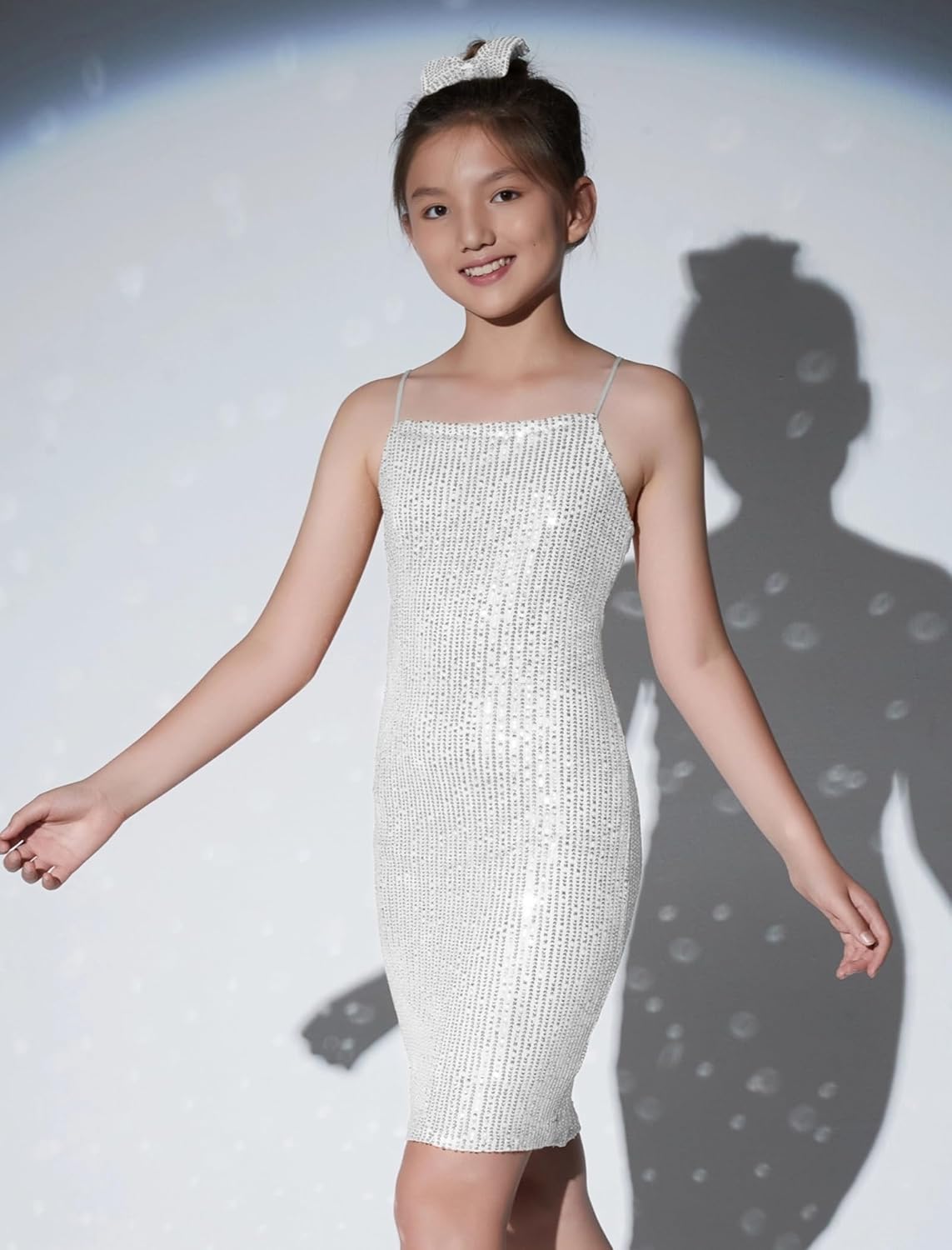 EXARUS Girls Sparkly Dress Teen Homecoming School Dance Party Sequin Spaghetti Strap Special Occasion Tight Bodycon Dress